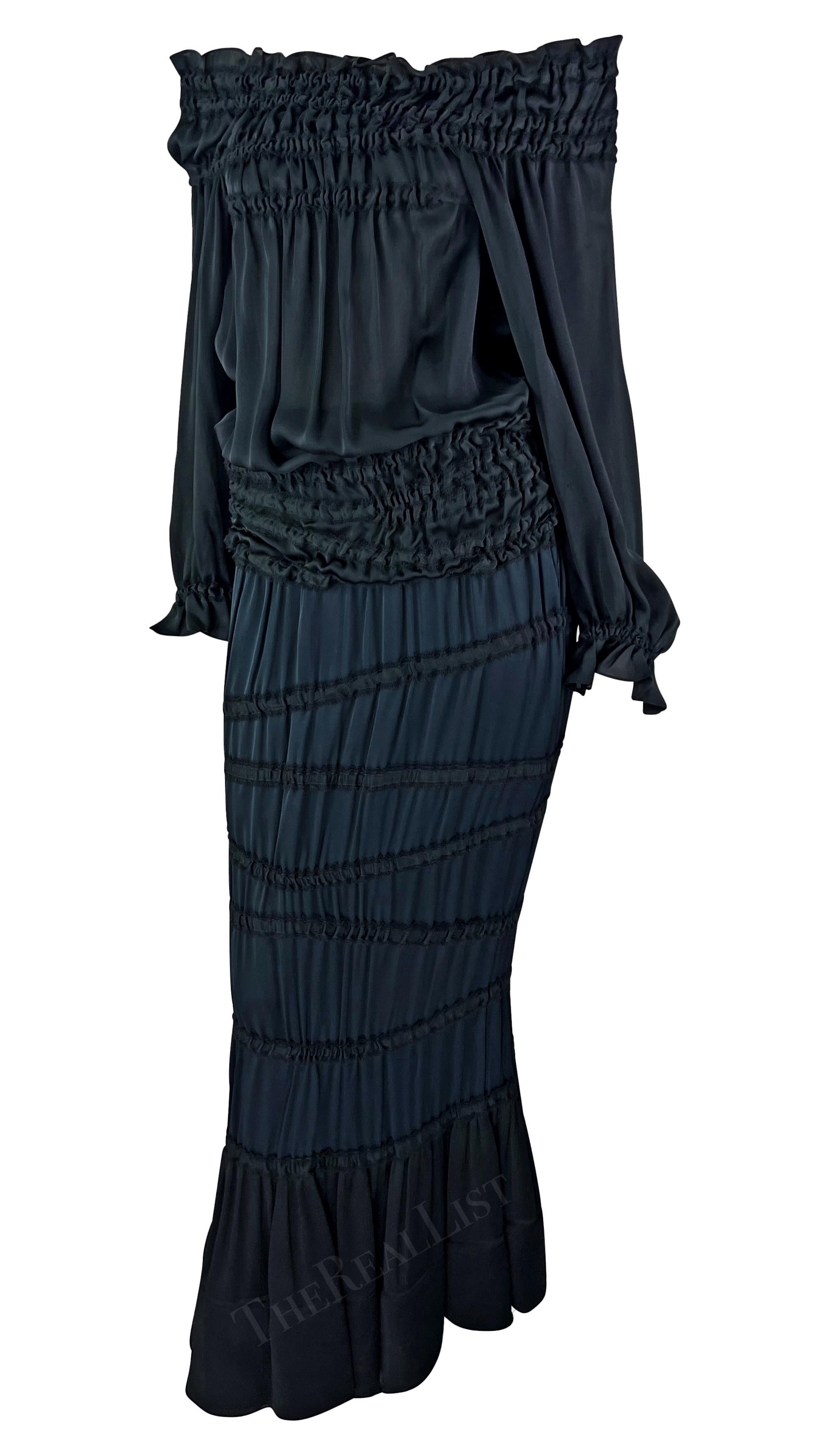 Women's F/W 2001 Yves Saint Laurent by Tom Ford Ruched Two-Tone Peasant Maxi Skirt Set