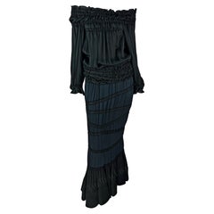 F/W 2001 Yves Saint Laurent by Tom Ford Ruched Two-Tone Peasant Maxi Skirt Set