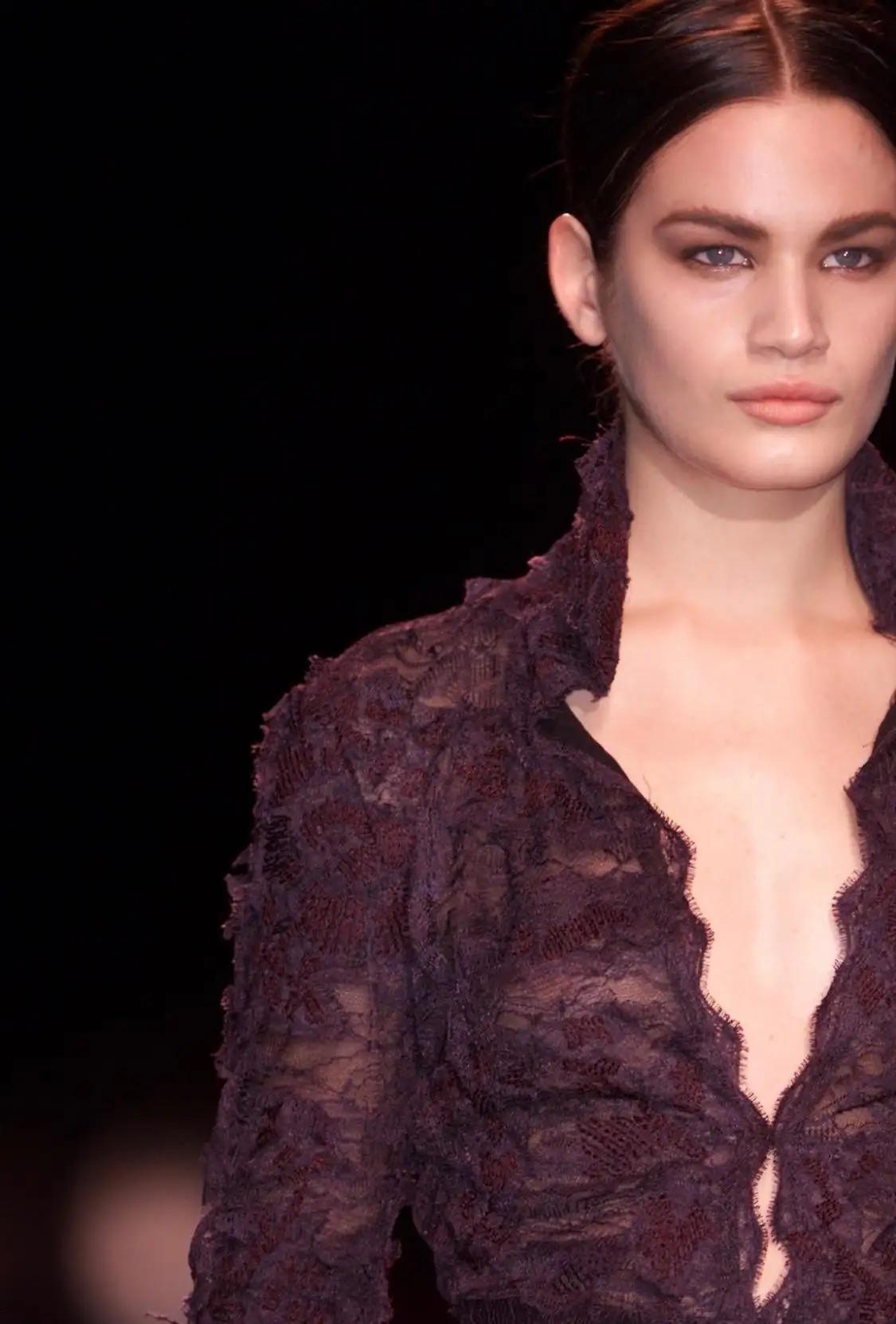 F/W 2001 Yves Saint Laurent by Tom Ford Runway Purple Floral Lace Tie Blouse In Excellent Condition In West Hollywood, CA