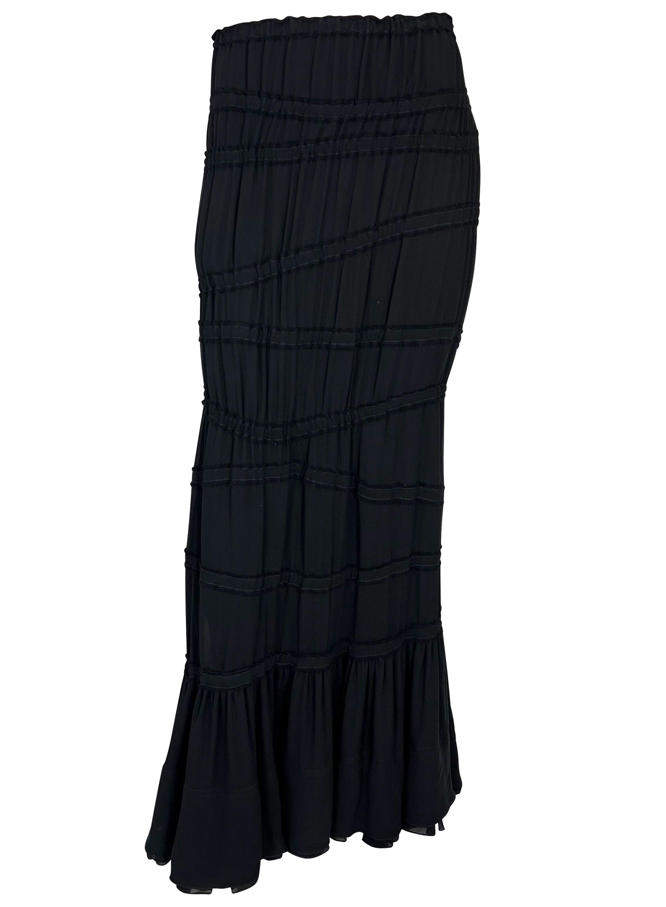 Black F/W 2001 Yves Saint Laurent by Tom Ford Runway Ruched Stretch Flare Maxi Skirt For Sale