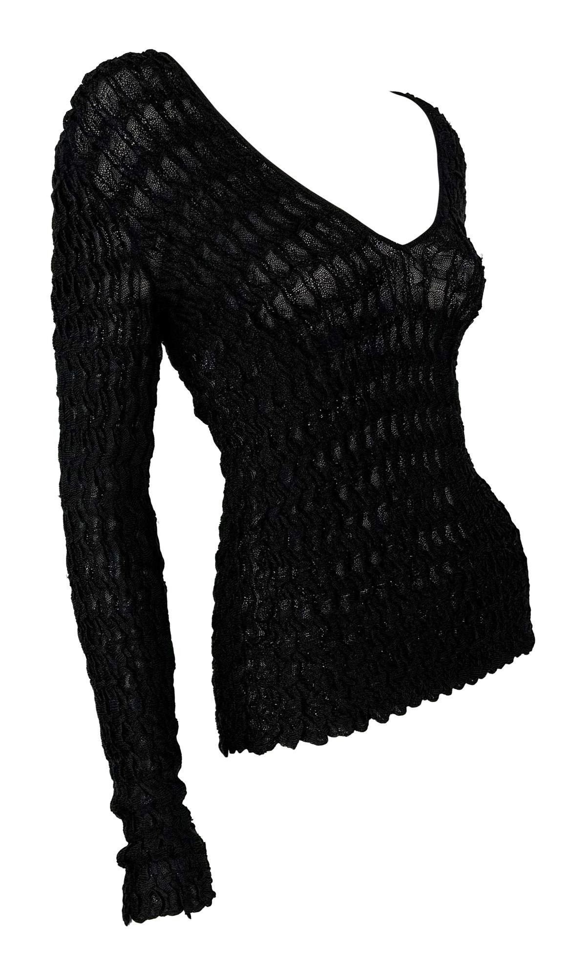 F/W 2001 Yves Saint Laurent by Tom Ford Sheer Knit Black Silk Stretch Top For Sale 3