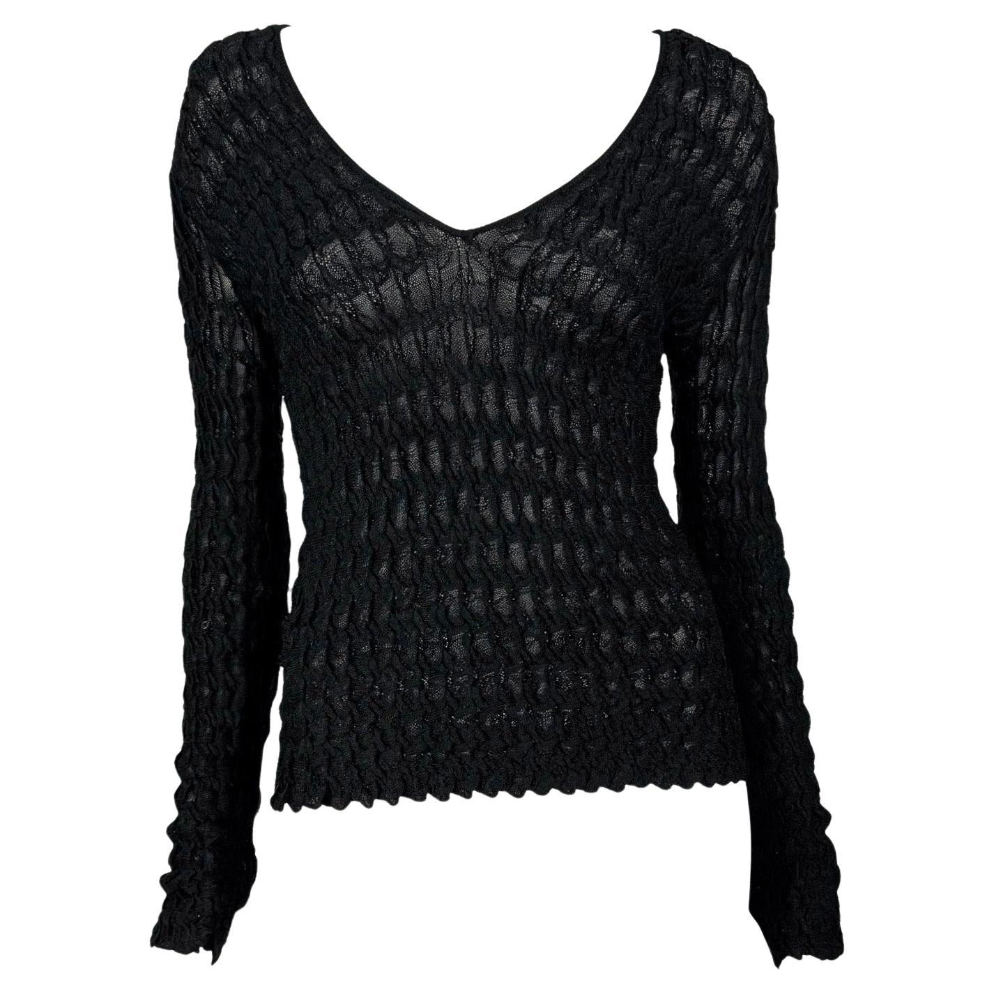 F/W 2001 Yves Saint Laurent by Tom Ford Sheer Knit Black Silk Stretch Top For Sale