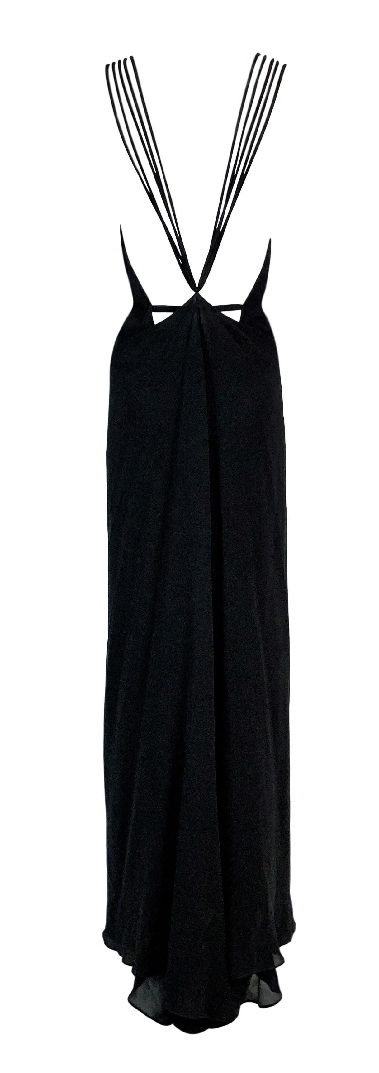 F/W 2001 Yves Saint Laurent Tom Ford Plunging Sheer Black Fringe Flower Dress 34 In Good Condition In Yukon, OK