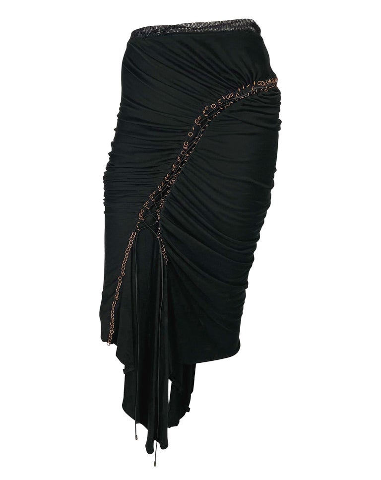f-w-2002-alexander-mcqueen-black-stretch-asymmetric-ruched-lace-up