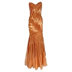 F/W 2002 Atelier Versace by Donatella Maya Rudolph Sheer Orange Sequin Gown
