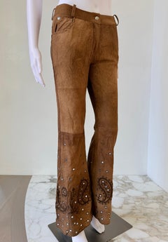 F/W 2002 Brown “Mirrored Medallion” Embellished Pants
