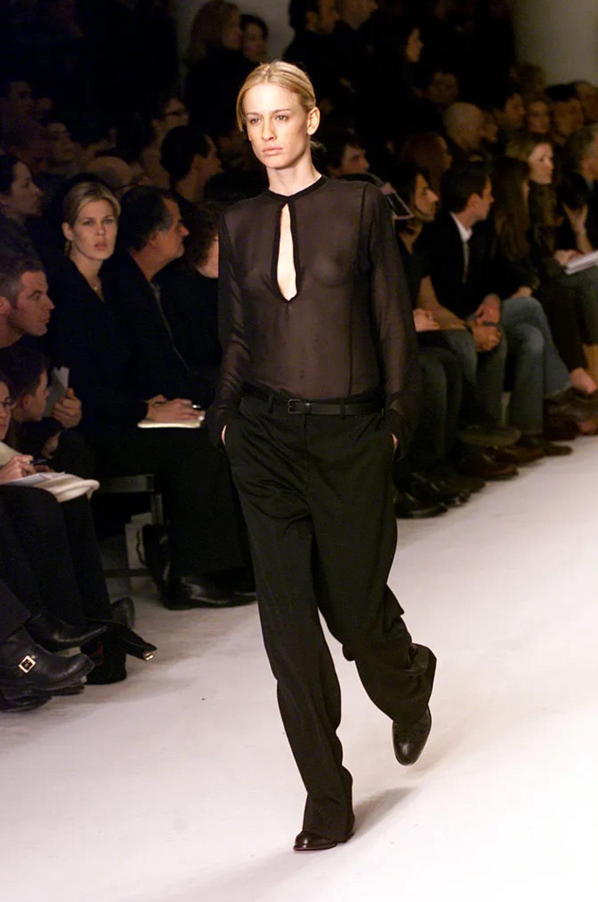 Noir F/W 2002 Calvin Klein Runway Sheer Black Plunge Tunic Blouse Top en vente