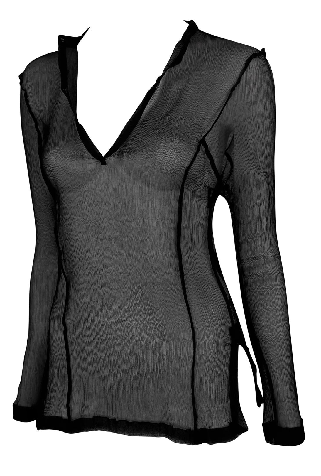 A/I 2002 Calvin Klein: camicetta a tunica nera, trasparente e scollata. in vendita 1