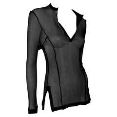 F/W 2002 Calvin Klein Runway Sheer Black Plunge Tunic Blouse Top