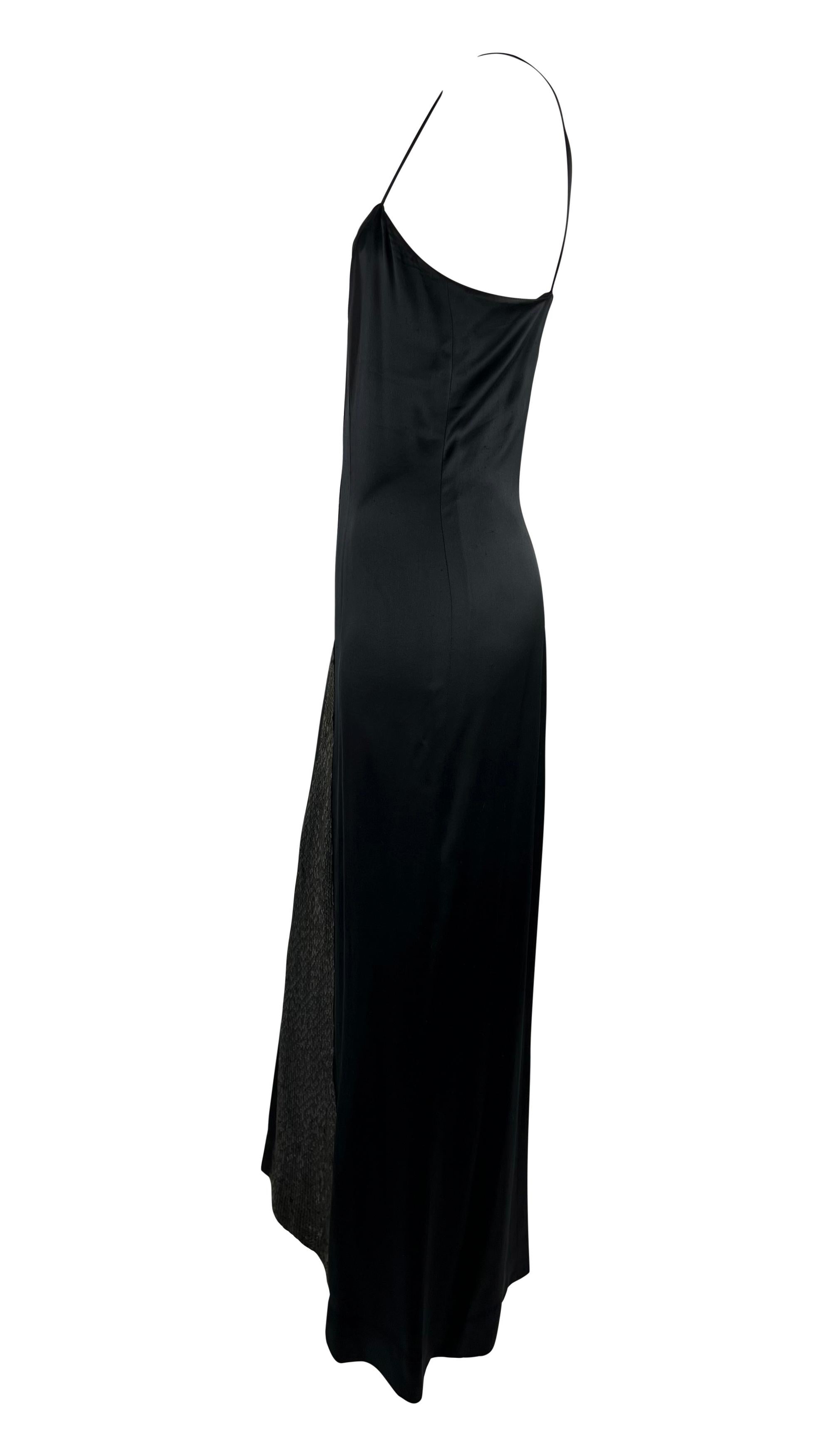 F/W 2002 Chanel by Karl Lagerfeld Black Square Sequin Satin Slip Maxi Dress In Good Condition For Sale In West Hollywood, CA