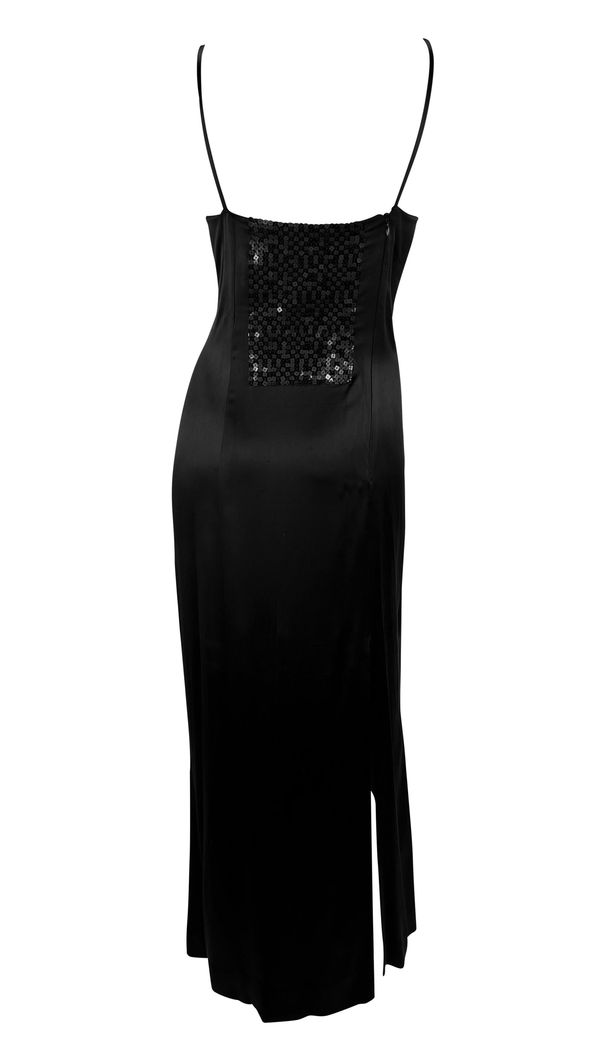Women's F/W 2002 Chanel by Karl Lagerfeld Black Square Sequin Satin Slip Maxi Dress For Sale