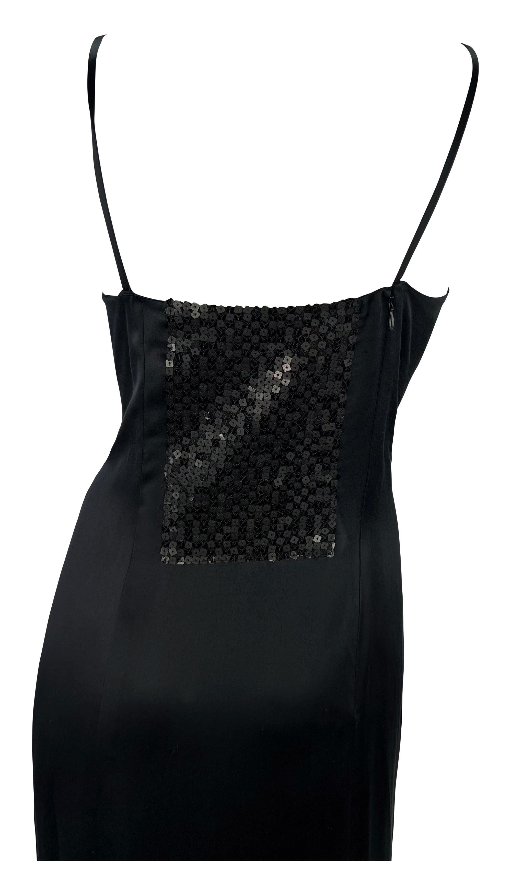 F/W 2002 Chanel by Karl Lagerfeld Black Square Sequin Satin Slip Maxi Dress For Sale 1