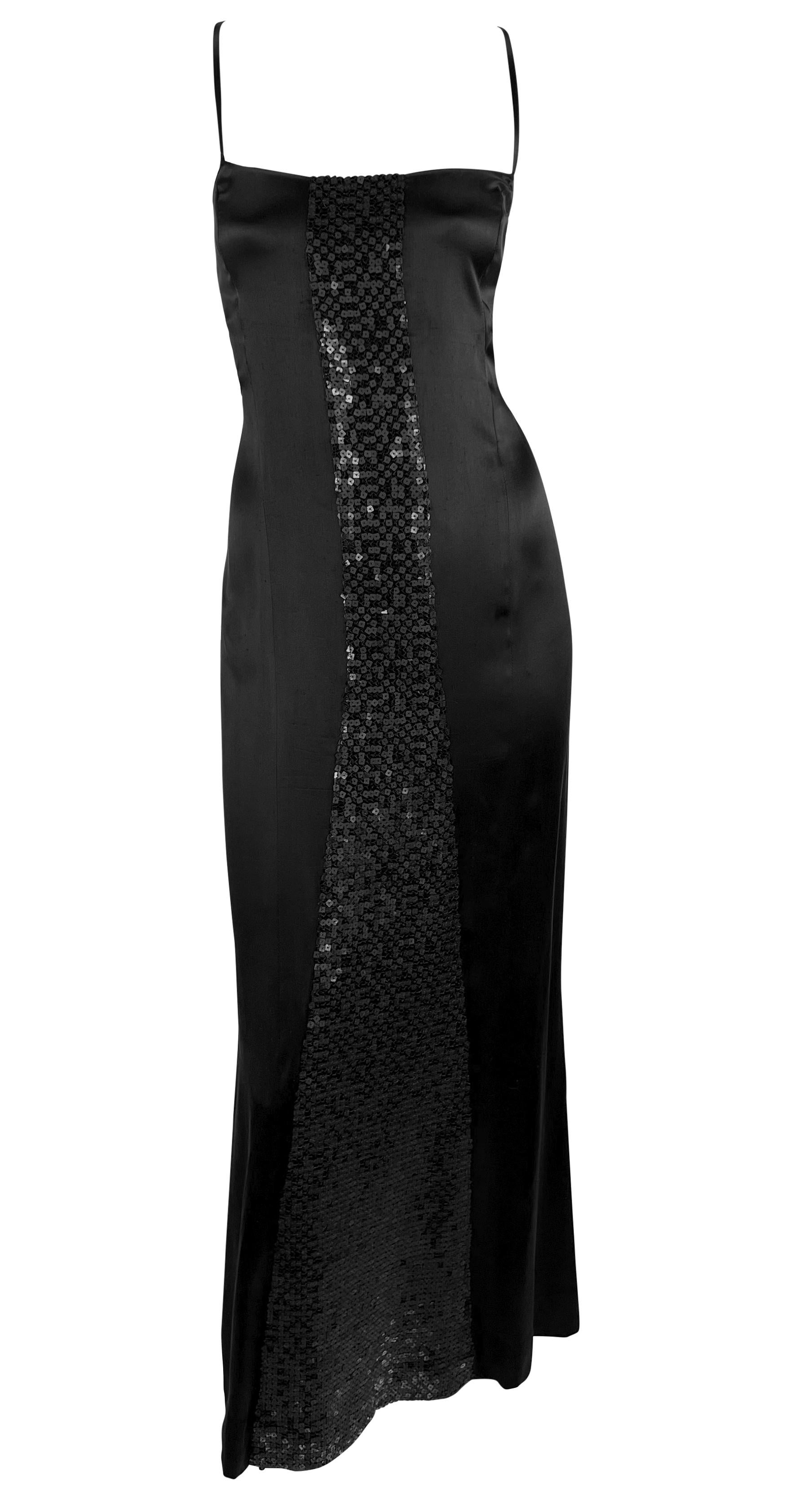 F/W 2002 Chanel by Karl Lagerfeld Black Square Sequin Satin Slip Maxi Dress For Sale 3