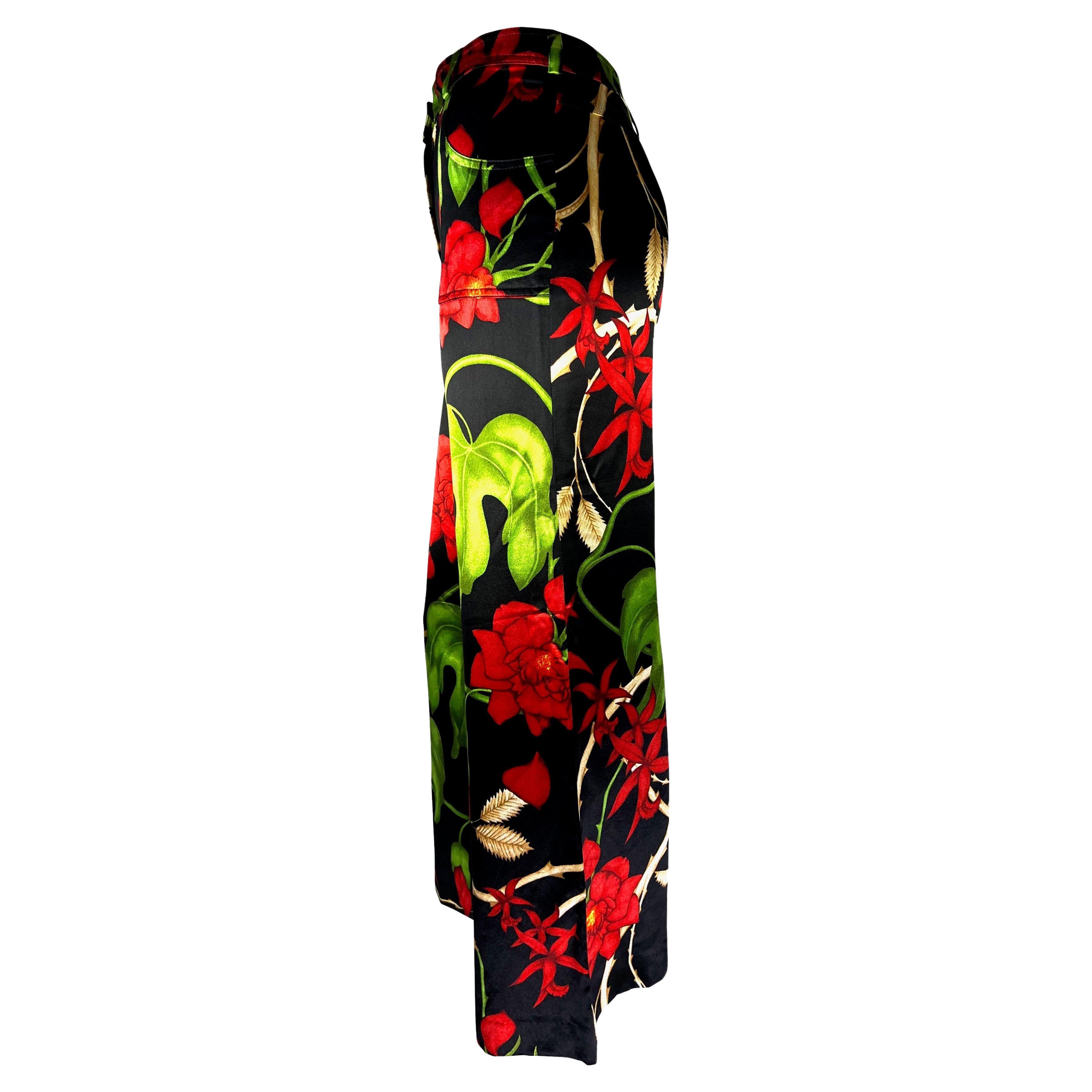 F/W 2002 Christian Dior by John Galliano Black Silk Floral Print Wide Leg Pants In Excellent Condition In West Hollywood, CA