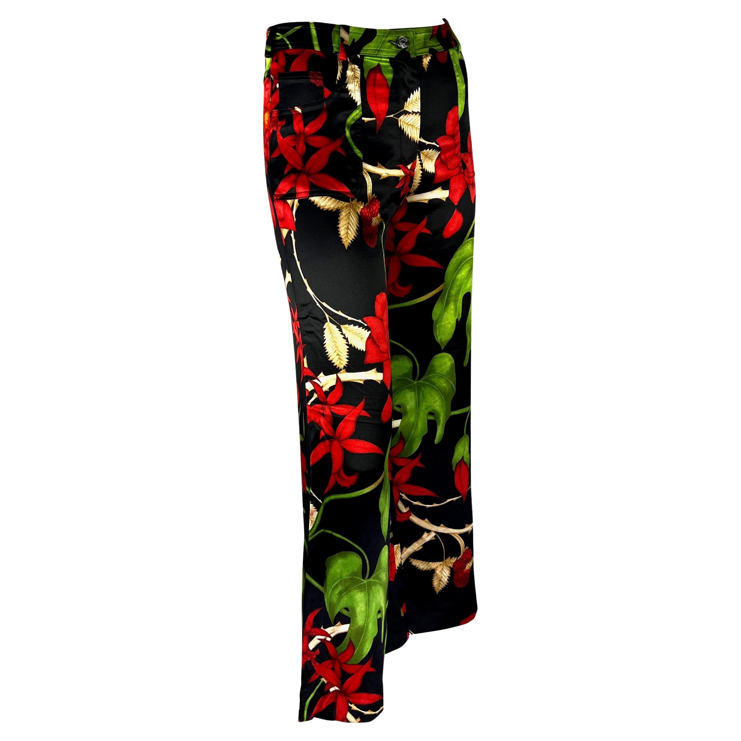 F/W 2002 Christian Dior by John Galliano Black Silk Floral Print Wide Leg Pants 2