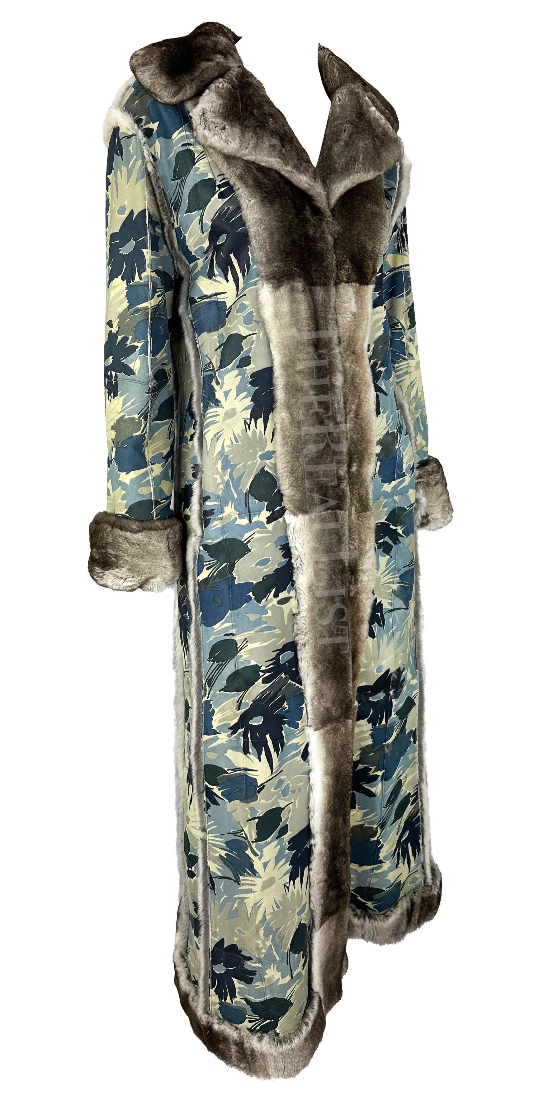 F/W 2002 Christian Dior by John Galliano Blue Floral Orylag Fur Trench Coat For Sale 7