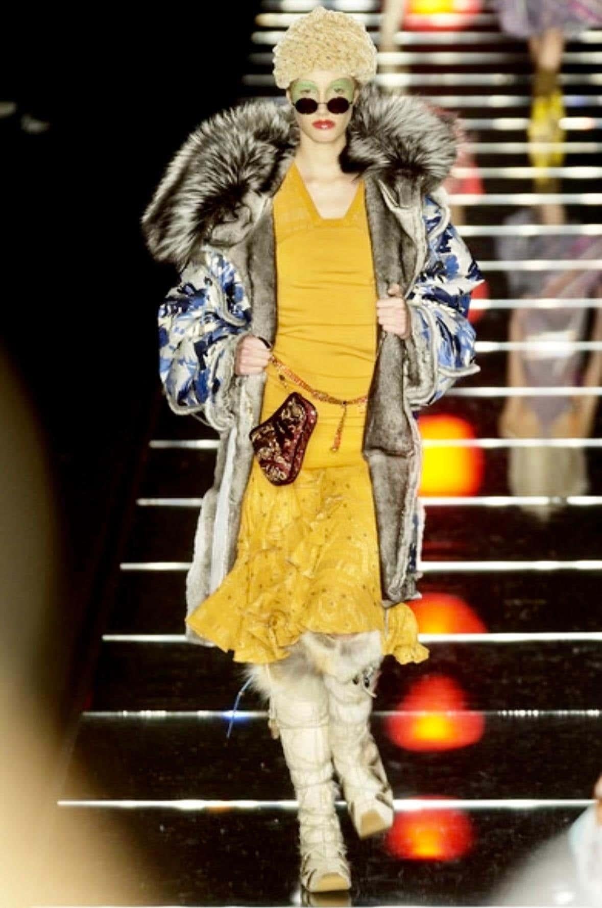 Presenting a fabulous blue floral orlyag Christian Dior fur coat, designed by John Galliano. From the Fall/Winter 2002 collection, a version of this coat debuted on the season's runway as part of look 40. Constructed entirely of orylag fur,