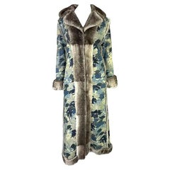 F/W 2002 Christian Dior by John Galliano Blue Floral Orylag Fur Trench Coat