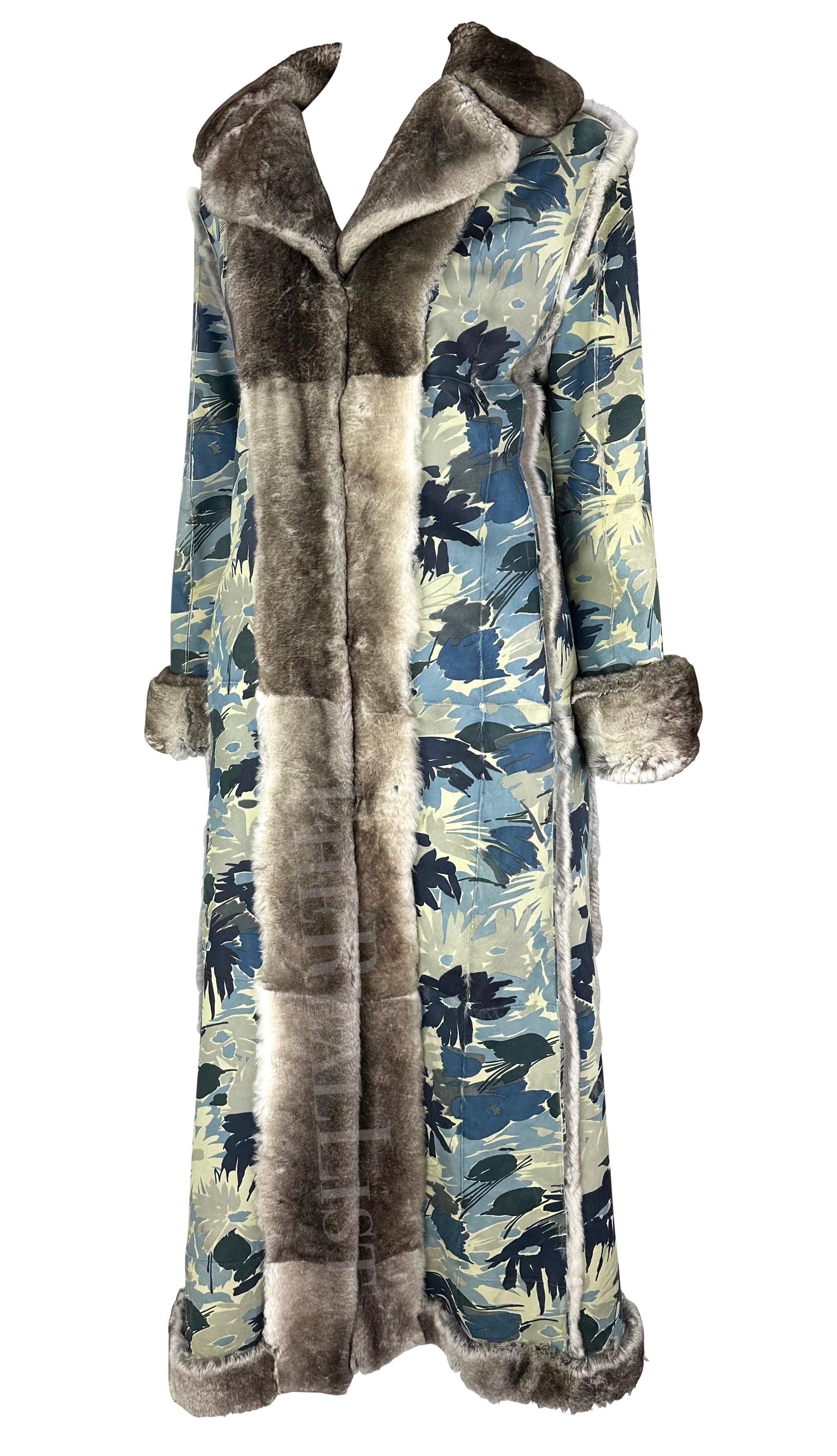 F/W 2002 Christian Dior by John Galliano Blue Floral Orylag Fur Trench Coat For Sale 1