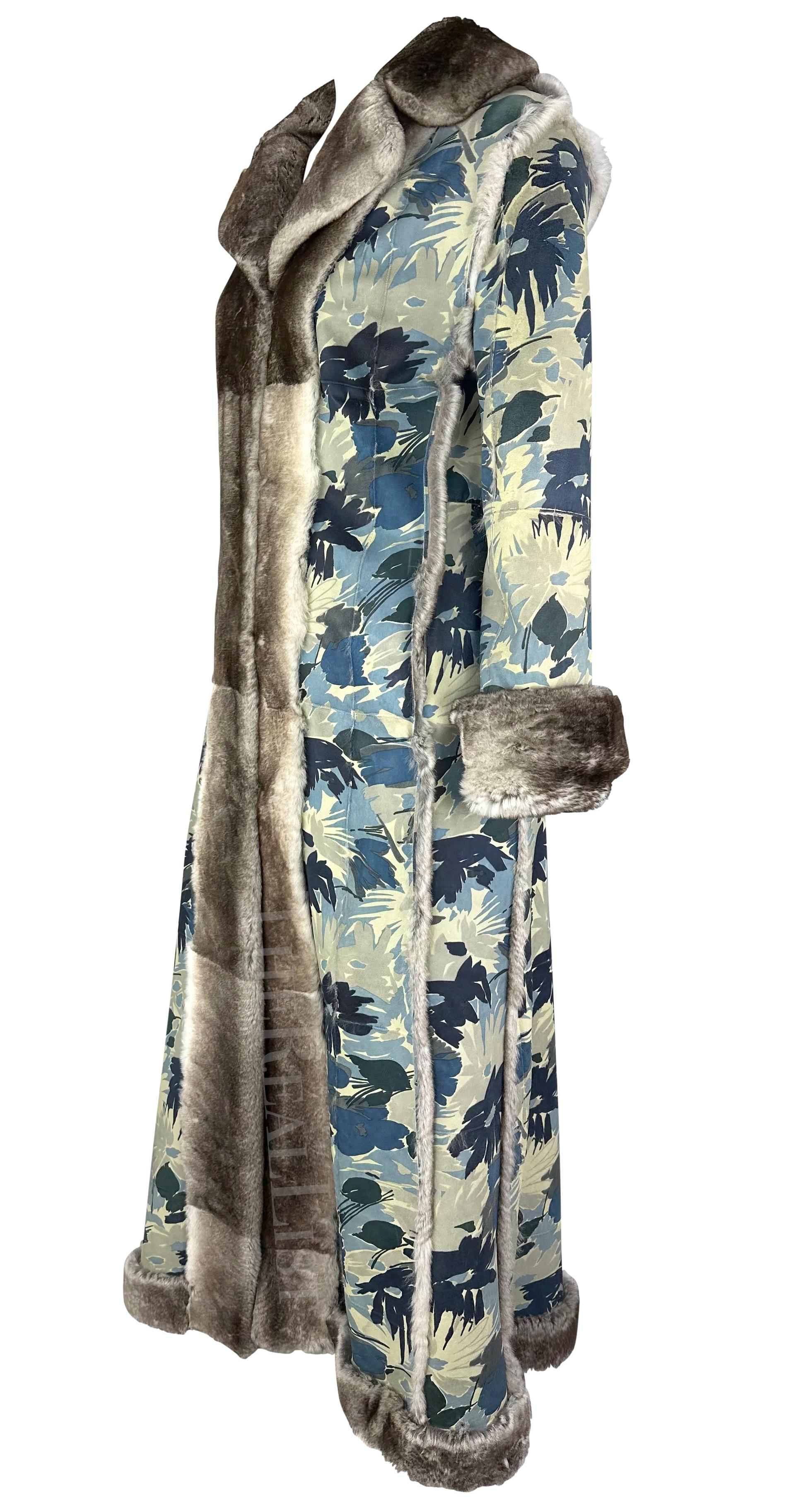 F/W 2002 Christian Dior by John Galliano Blue Floral Orylag Fur Trench Coat For Sale 2