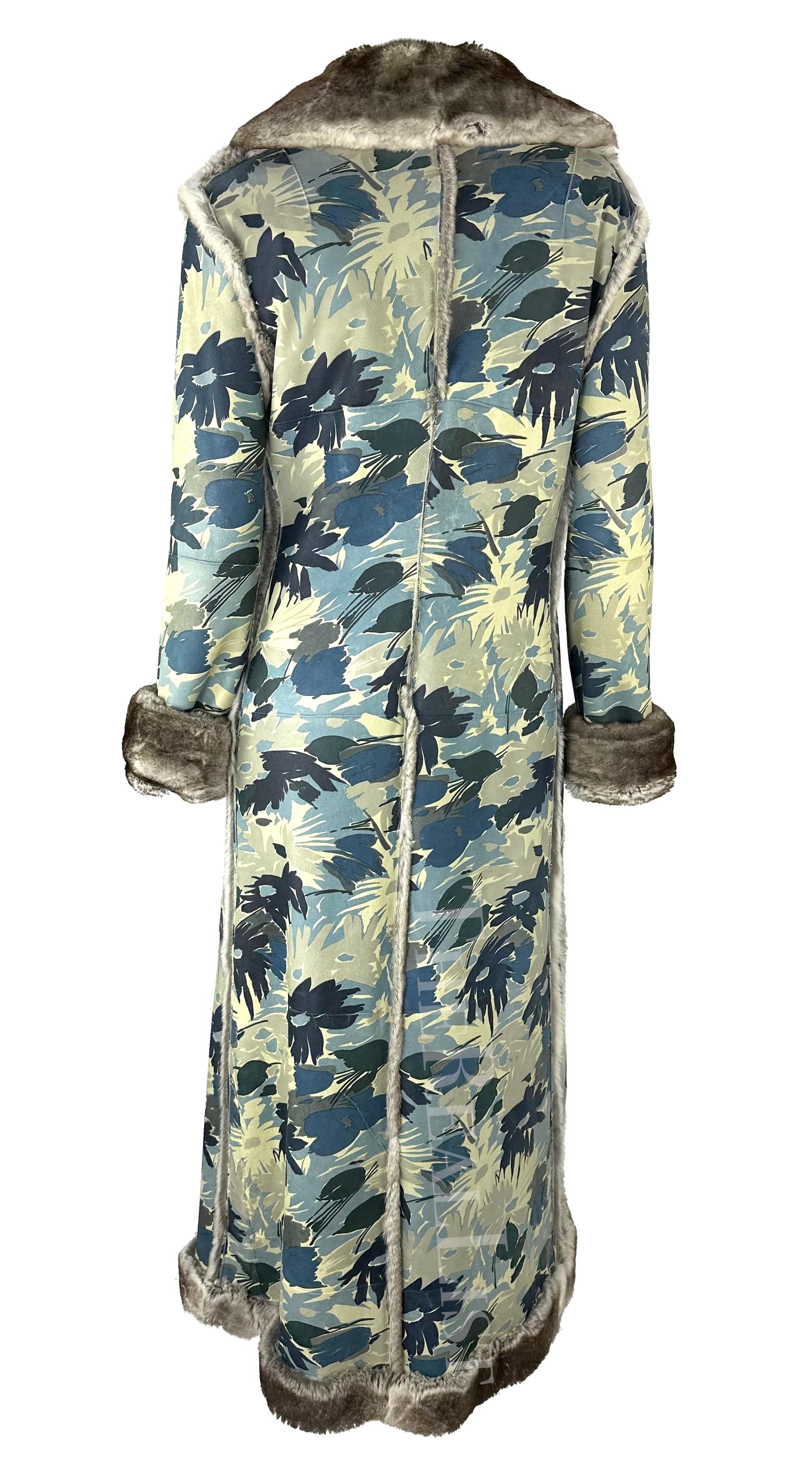 F/W 2002 Christian Dior by John Galliano Blue Floral Orylag Fur Trench Coat For Sale 4