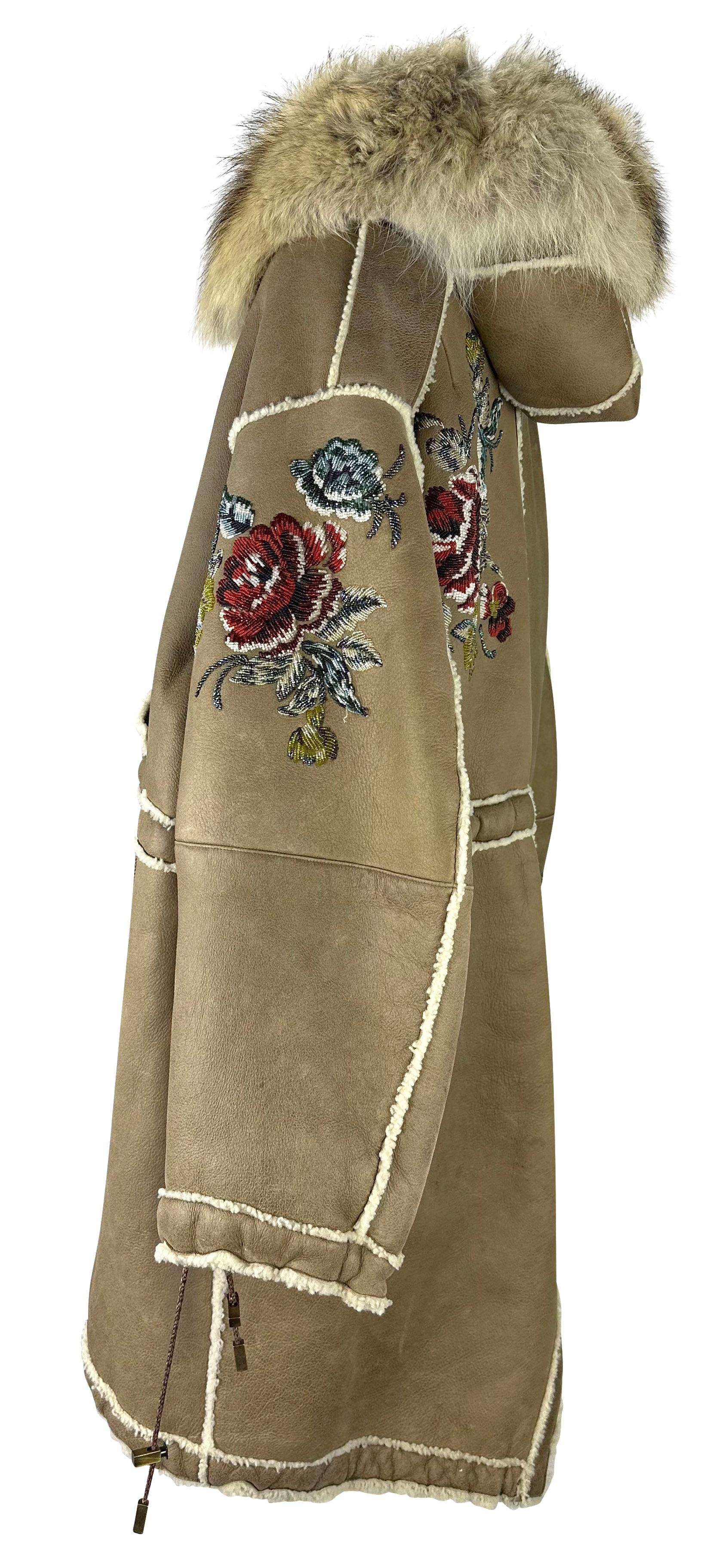 F/W 2002 Christian Dior by John Galliano Floral Beaded Shearling Fur Hooded Coat For Sale 6