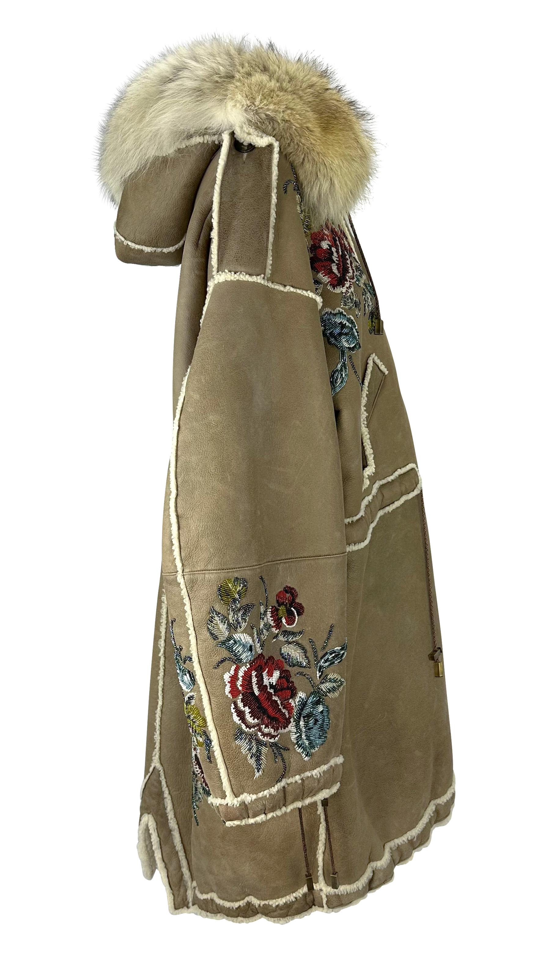 F/W 2002 Christian Dior by John Galliano Floral Beaded Shearling Fur Hooded Coat For Sale 1
