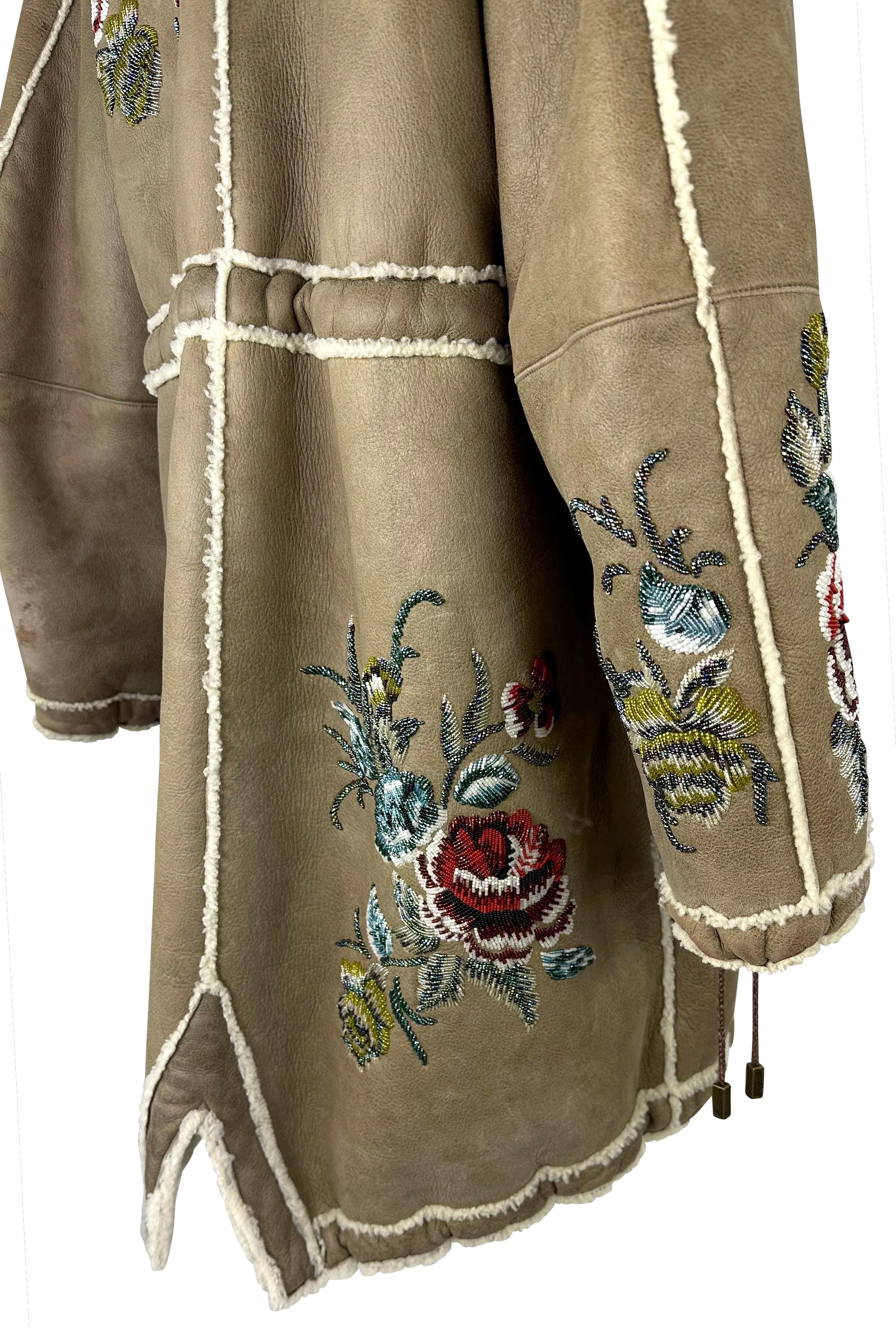 F/W 2002 Christian Dior by John Galliano Floral Beaded Shearling Fur Hooded Coat For Sale 3