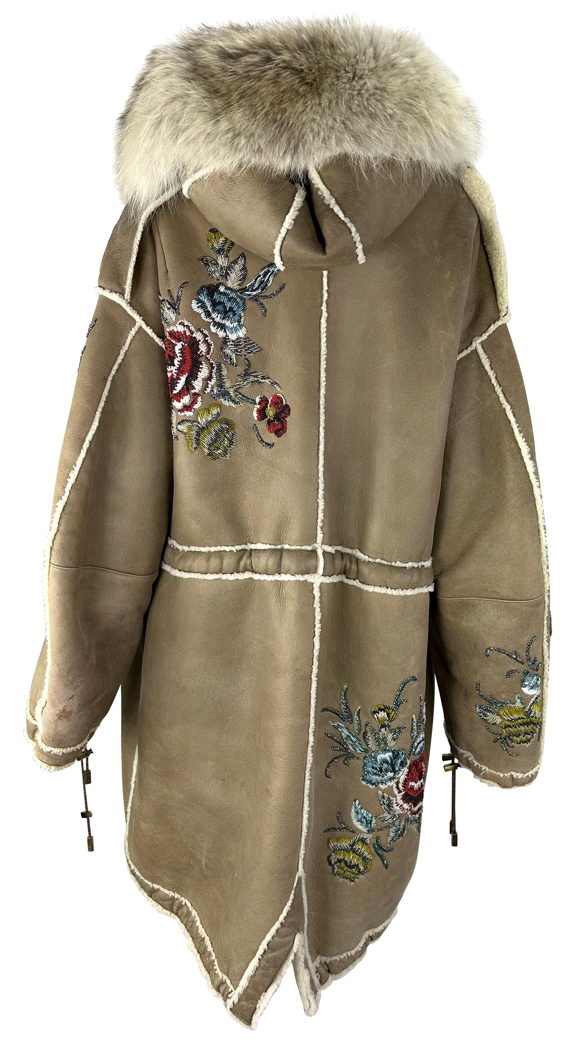 F/W 2002 Christian Dior by John Galliano Floral Beaded Shearling Fur Hooded Coat For Sale 4
