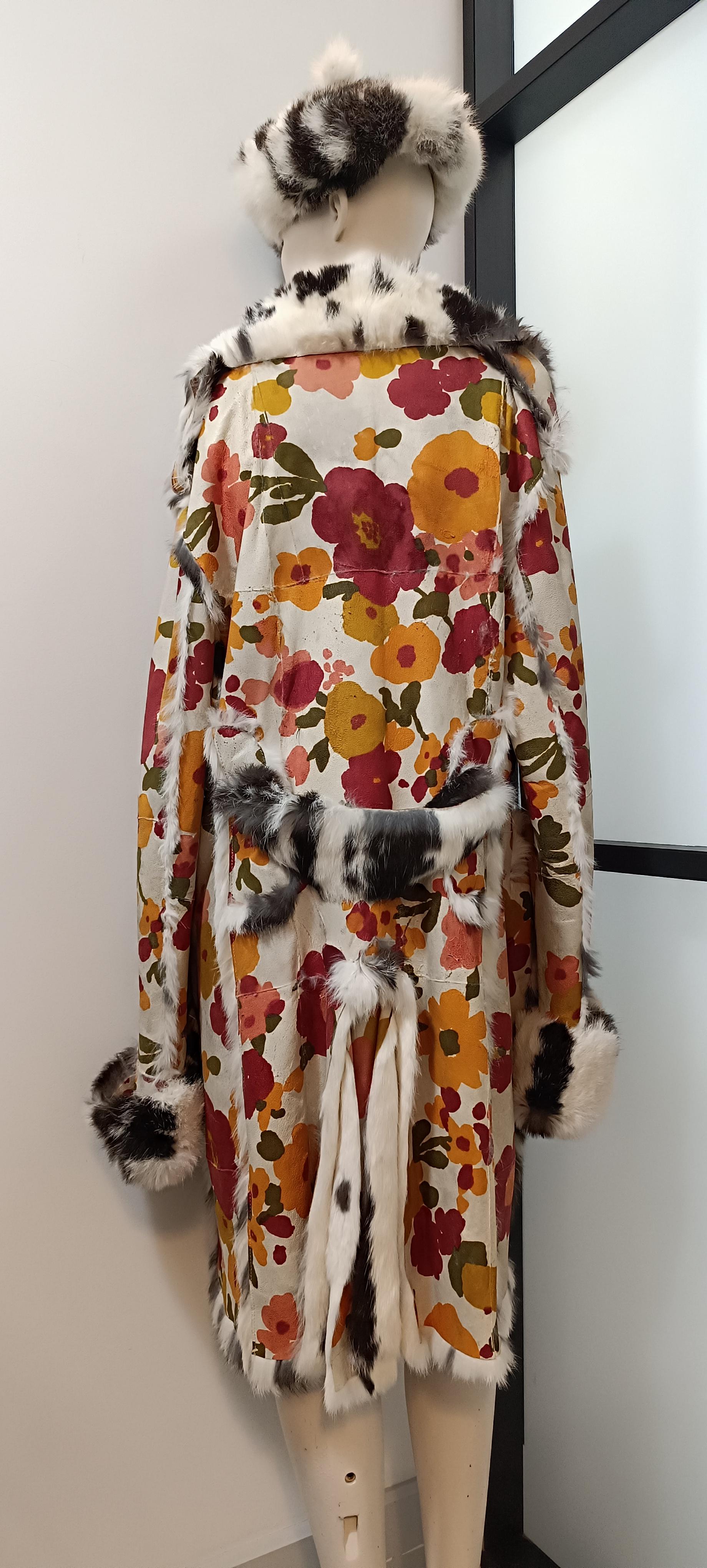 F/W 2002 Christian Dior by John Galliano Floral Lapin Fur Trench Coat  Hat SetFe For Sale 11