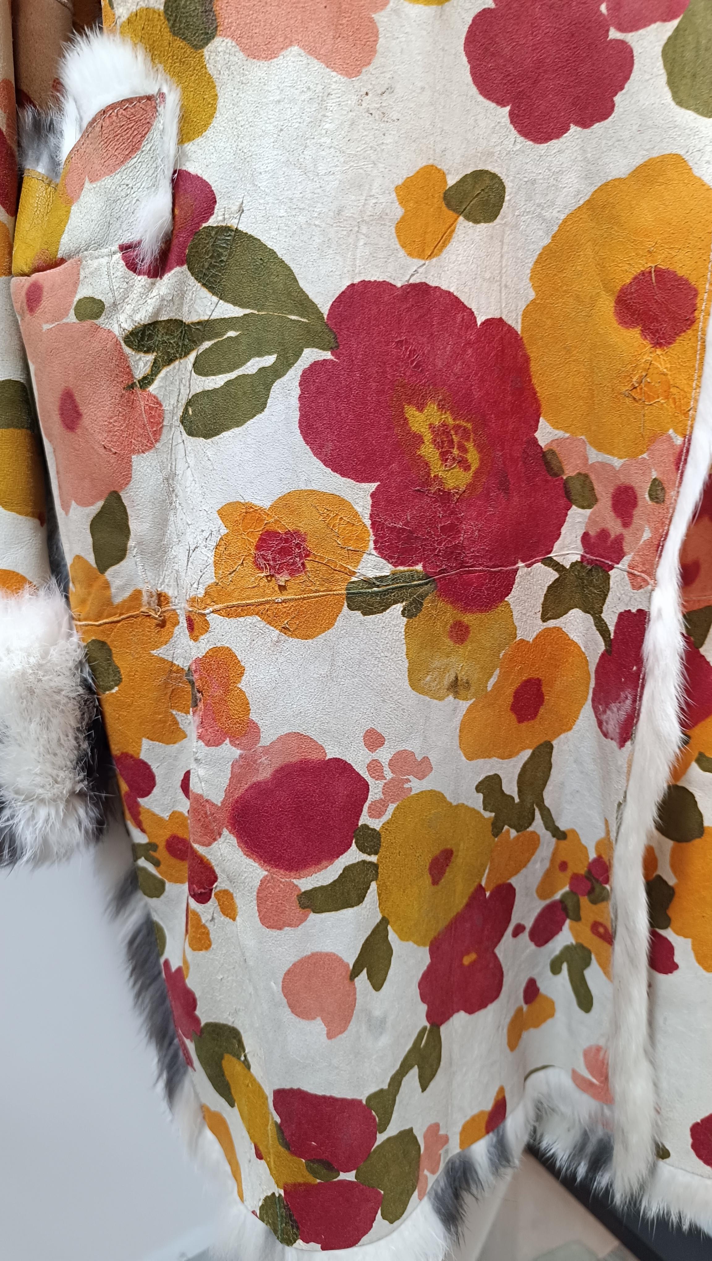 F/W 2002 Christian Dior by John Galliano Floral Lapin Fur Trench Coat  Hat SetFe For Sale 12