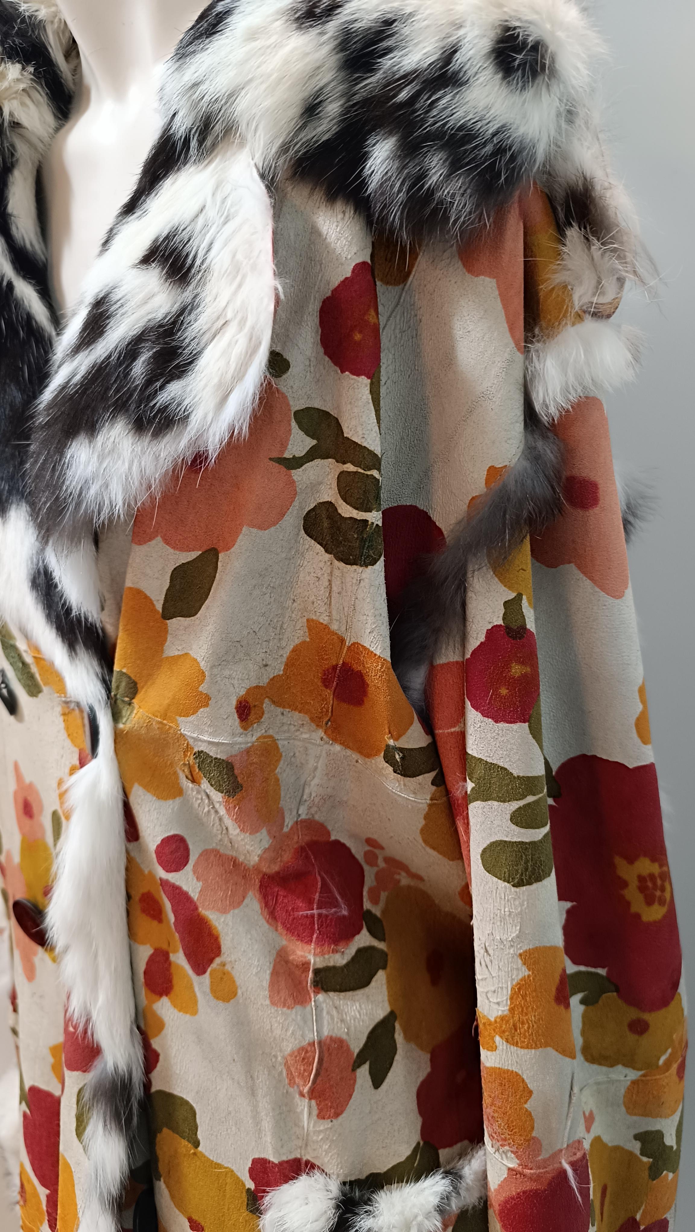F/W 2002 Christian Dior by John Galliano Floral Lapin Fur Trench Coat  Hat SetFe For Sale 14