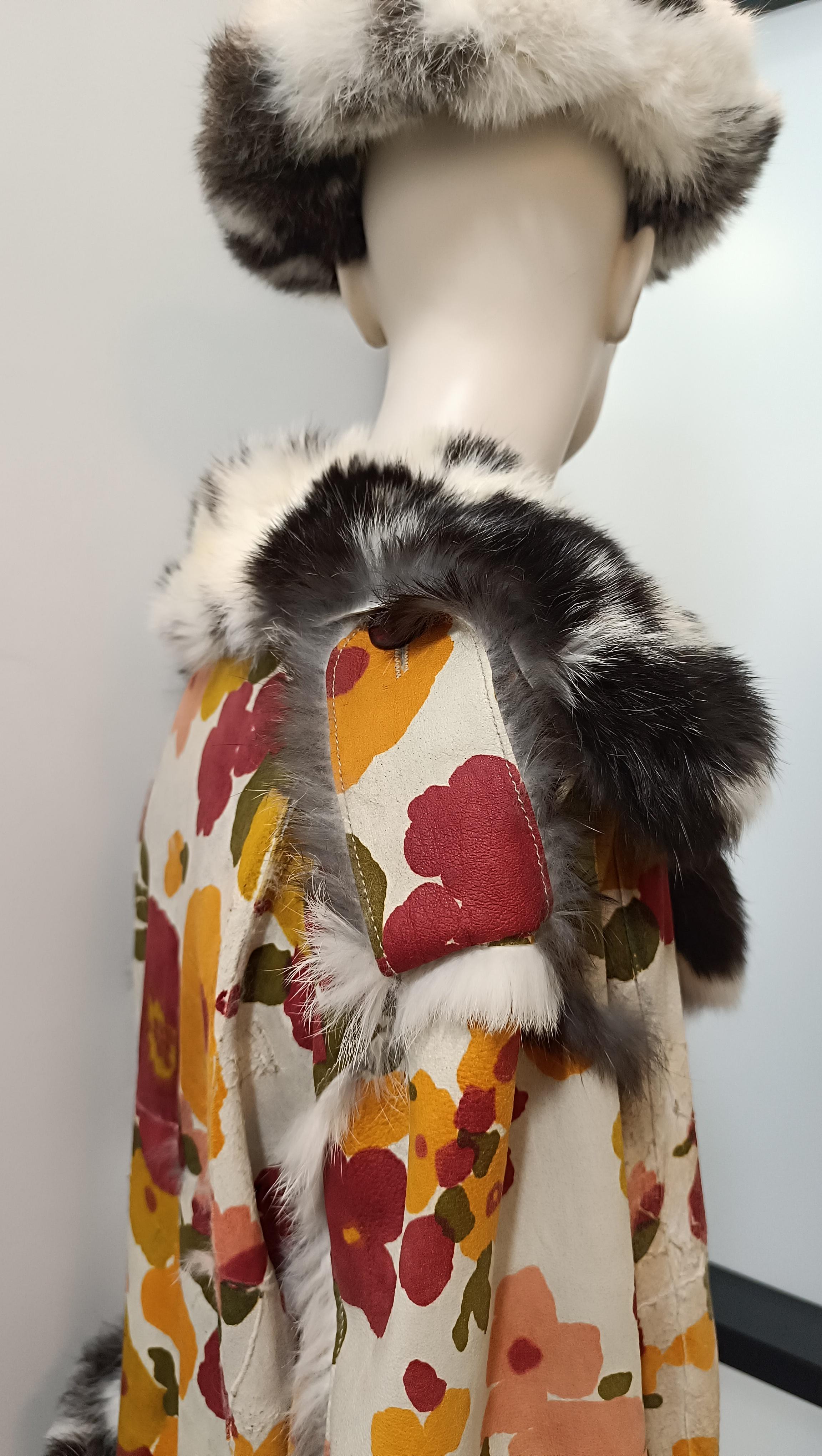F/W 2002 Christian Dior by John Galliano Floral Lapin Fur Trench Coat  Hat SetFe For Sale 15