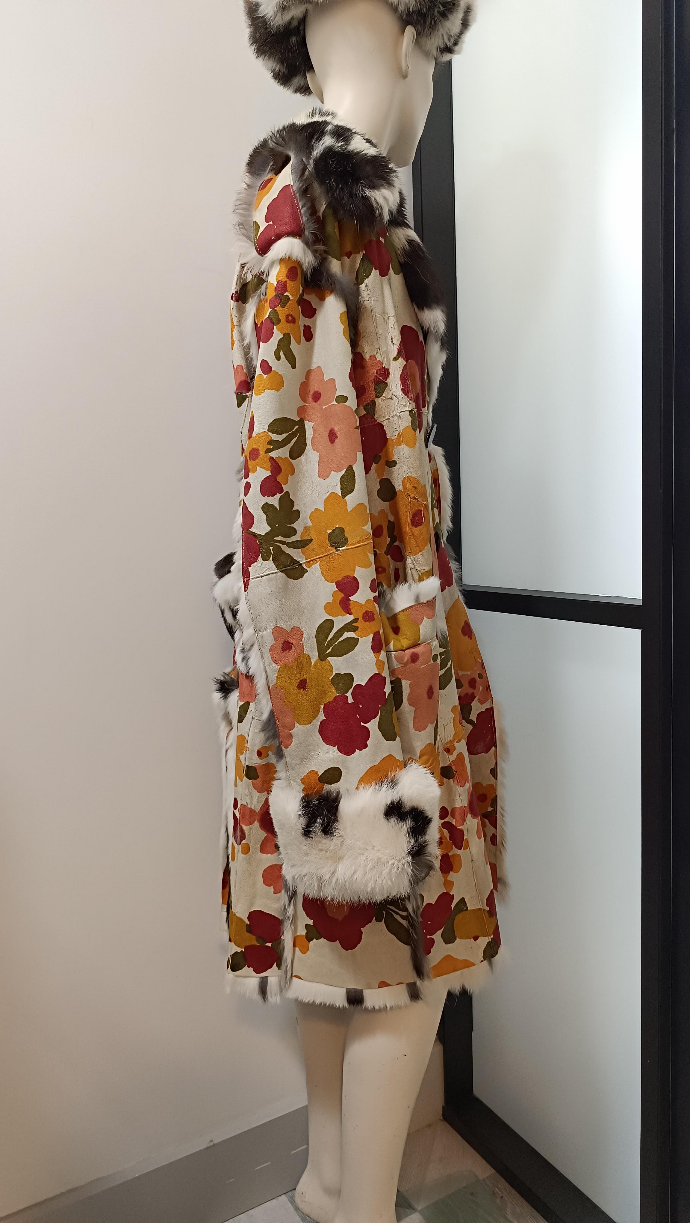 Women's F/W 2002 Christian Dior by John Galliano Floral Lapin Fur Trench Coat  Hat SetFe For Sale