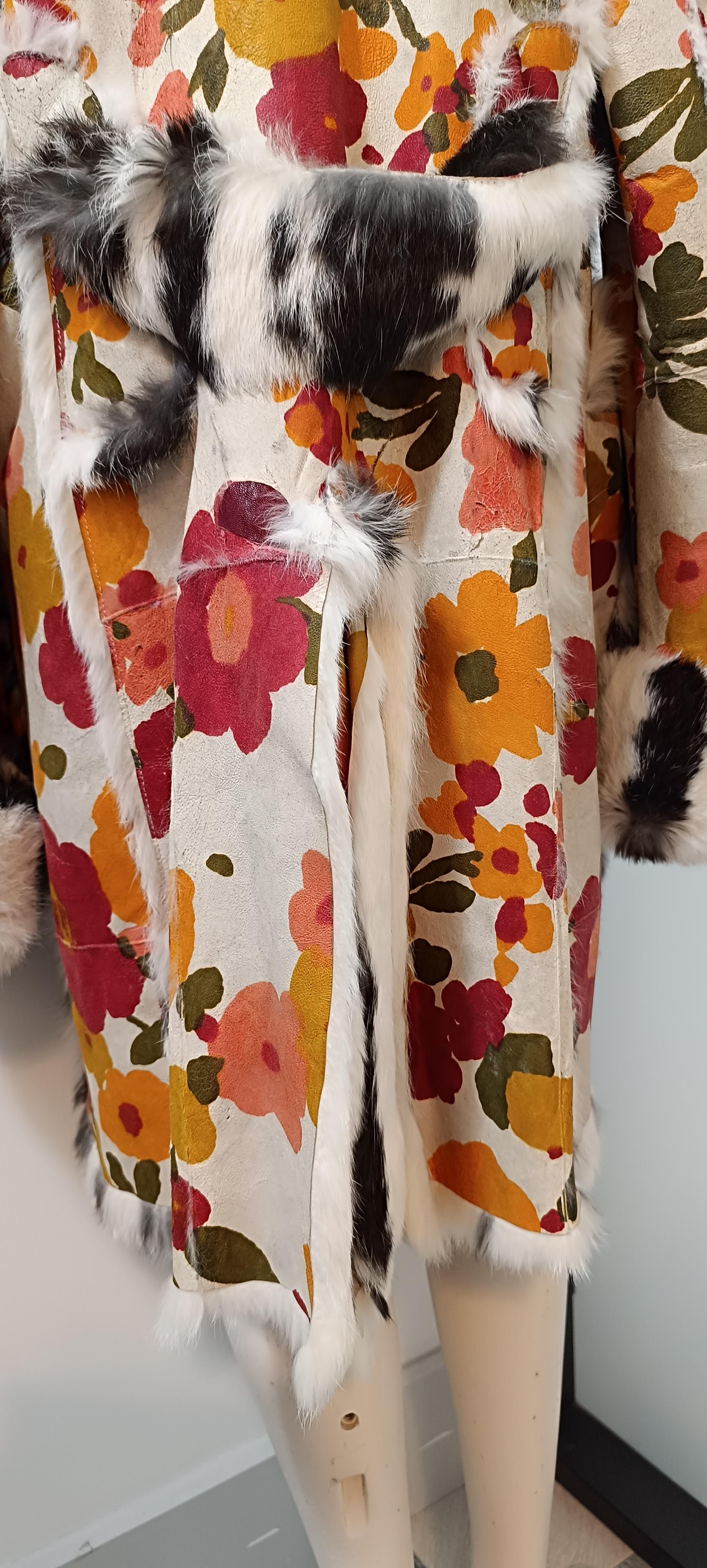 F/W 2002 Christian Dior by John Galliano Floral Lapin Fur Trench Coat  Hat SetFe For Sale 2