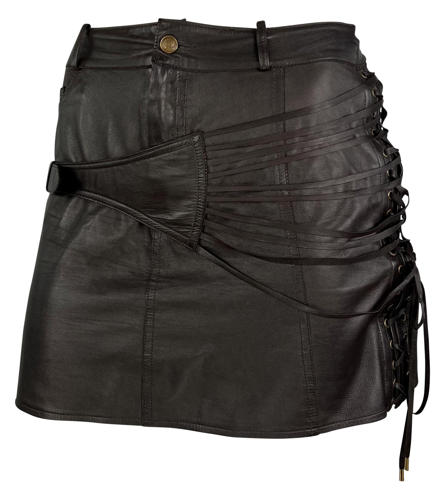Black F/W 2002 Christian Dior by John Galliano Leather Lace-Up Asymmetric Mini Skirt For Sale