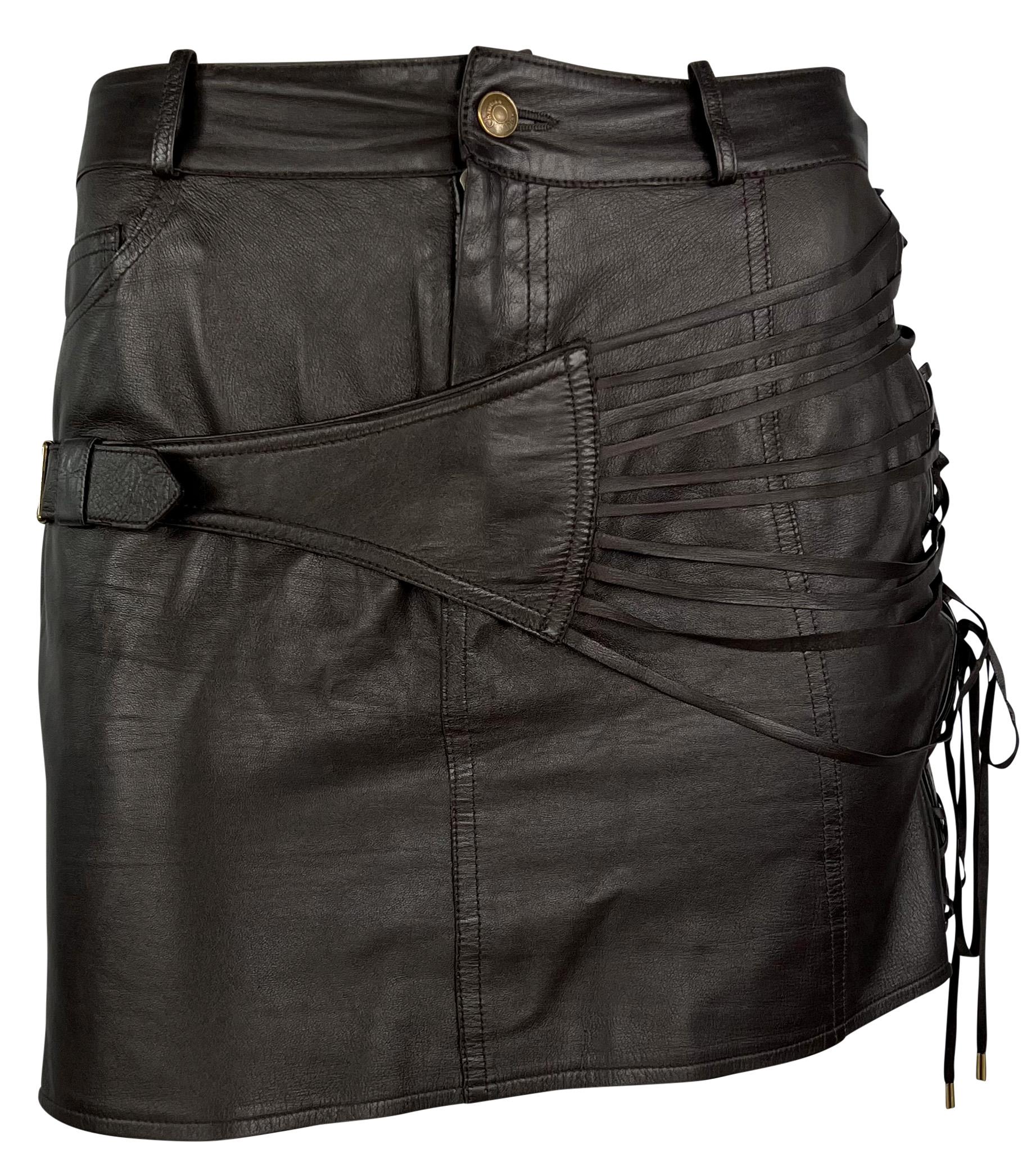 Women's F/W 2002 Christian Dior by John Galliano Leather Lace-Up Asymmetric Mini Skirt For Sale
