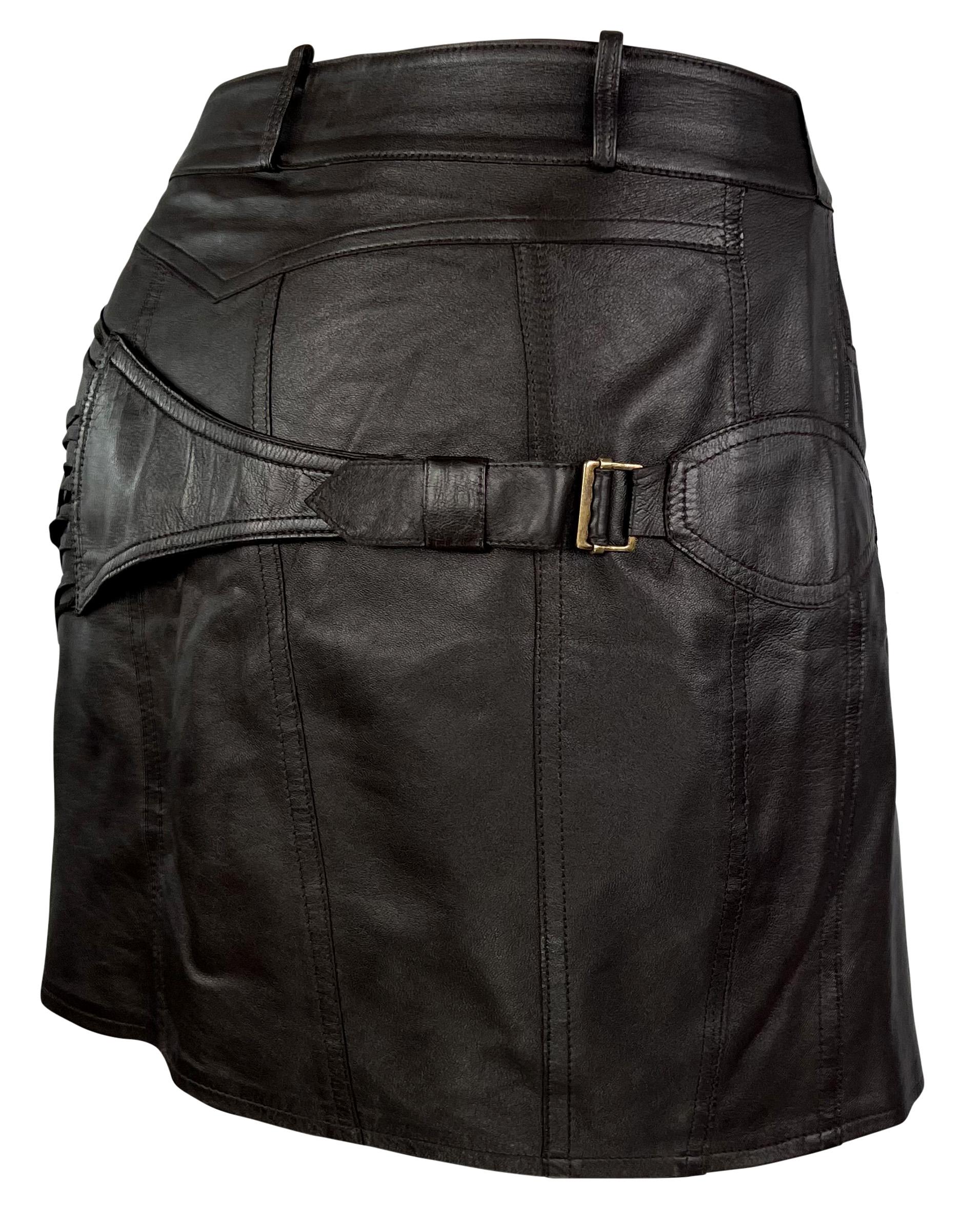 F/W 2002 Christian Dior by John Galliano Leather Lace-Up Asymmetric Mini Skirt For Sale 3