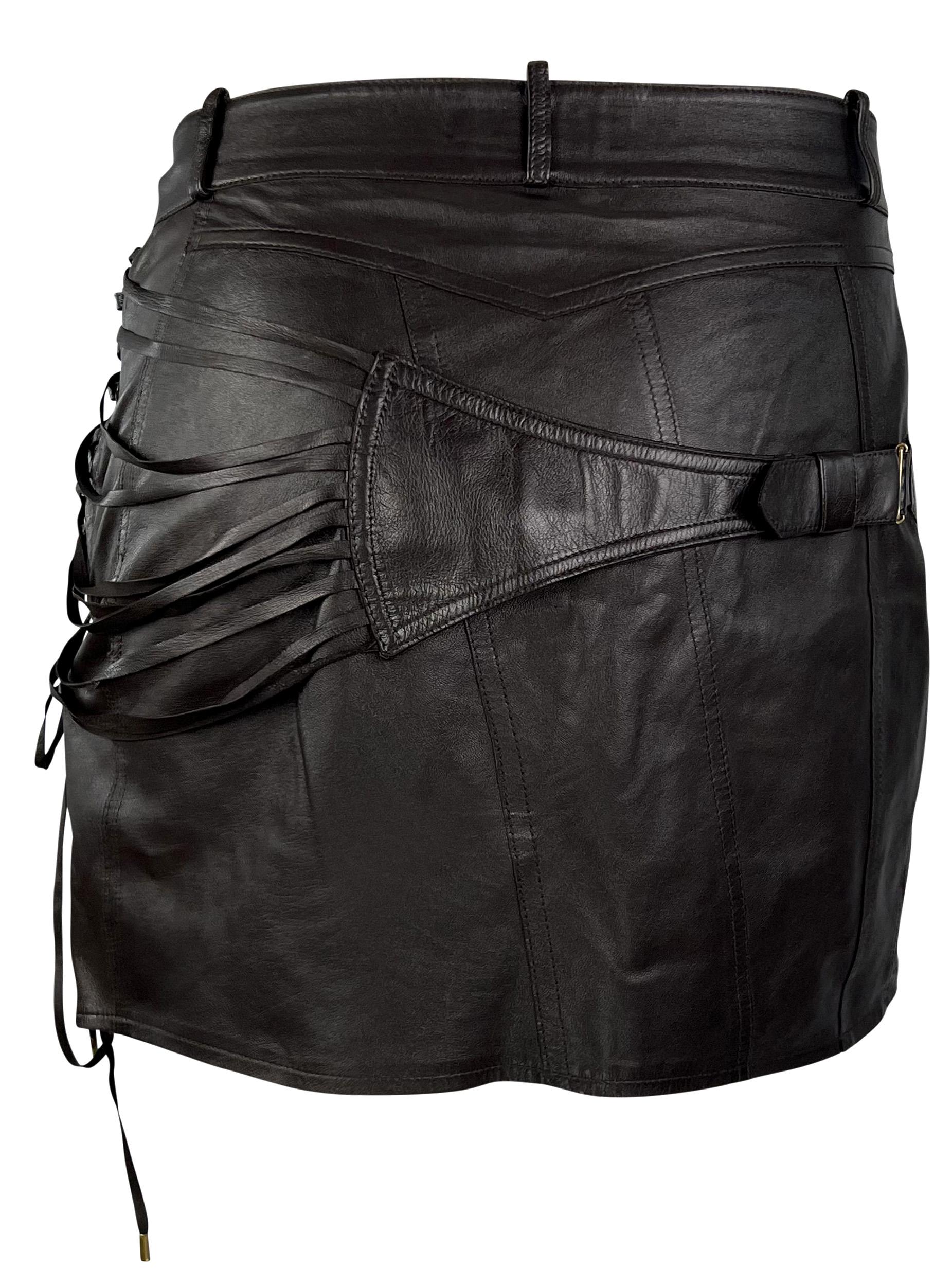 F/W 2002 Christian Dior by John Galliano Leather Lace-Up Asymmetric Mini Skirt For Sale 4