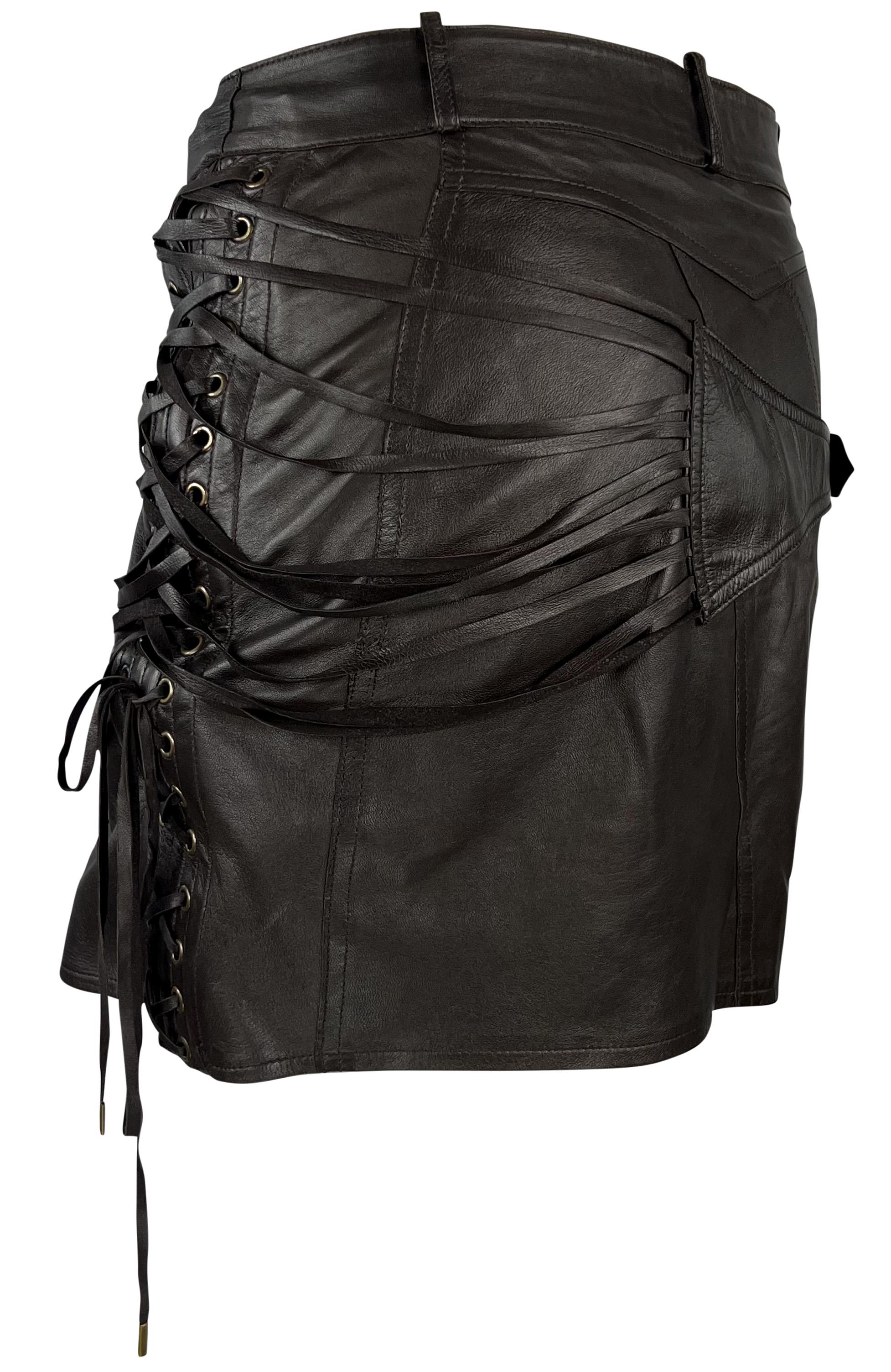 F/W 2002 Christian Dior by John Galliano Leather Lace-Up Asymmetric Mini Skirt For Sale 4