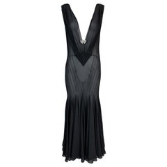 F/W 2002 Christian Dior John Galliano Runway Plunging Sheer Black Silk Dress
