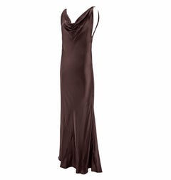 F/W 2002 Dolce & Gabbana Brown Bias Cut Silk Satin Cowl Neck Gown
