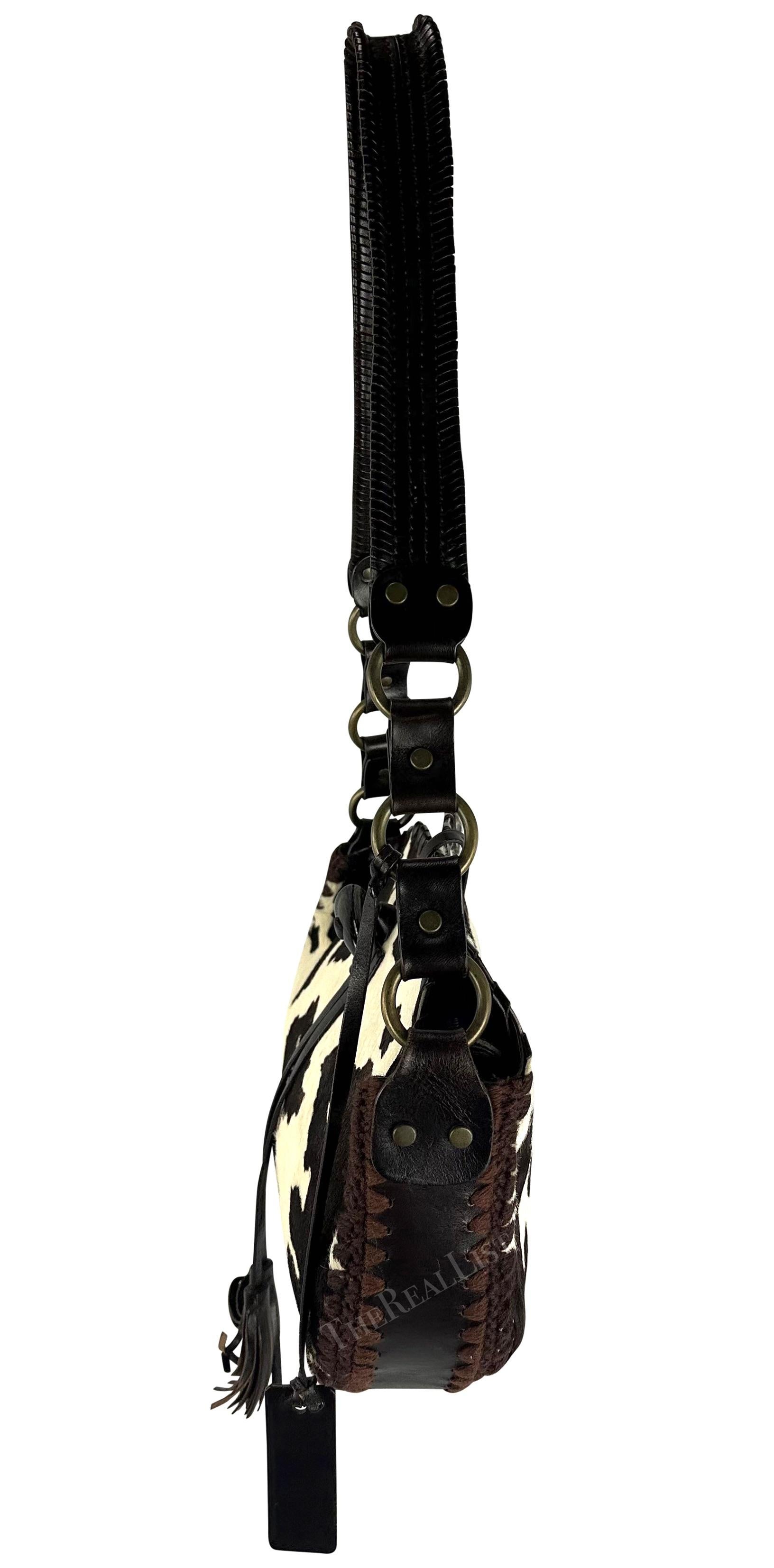 Black F/W 2002 Dolce & Gabbana Brown Cow Pony Hair Western Whipstitch Shoulder Bag For Sale