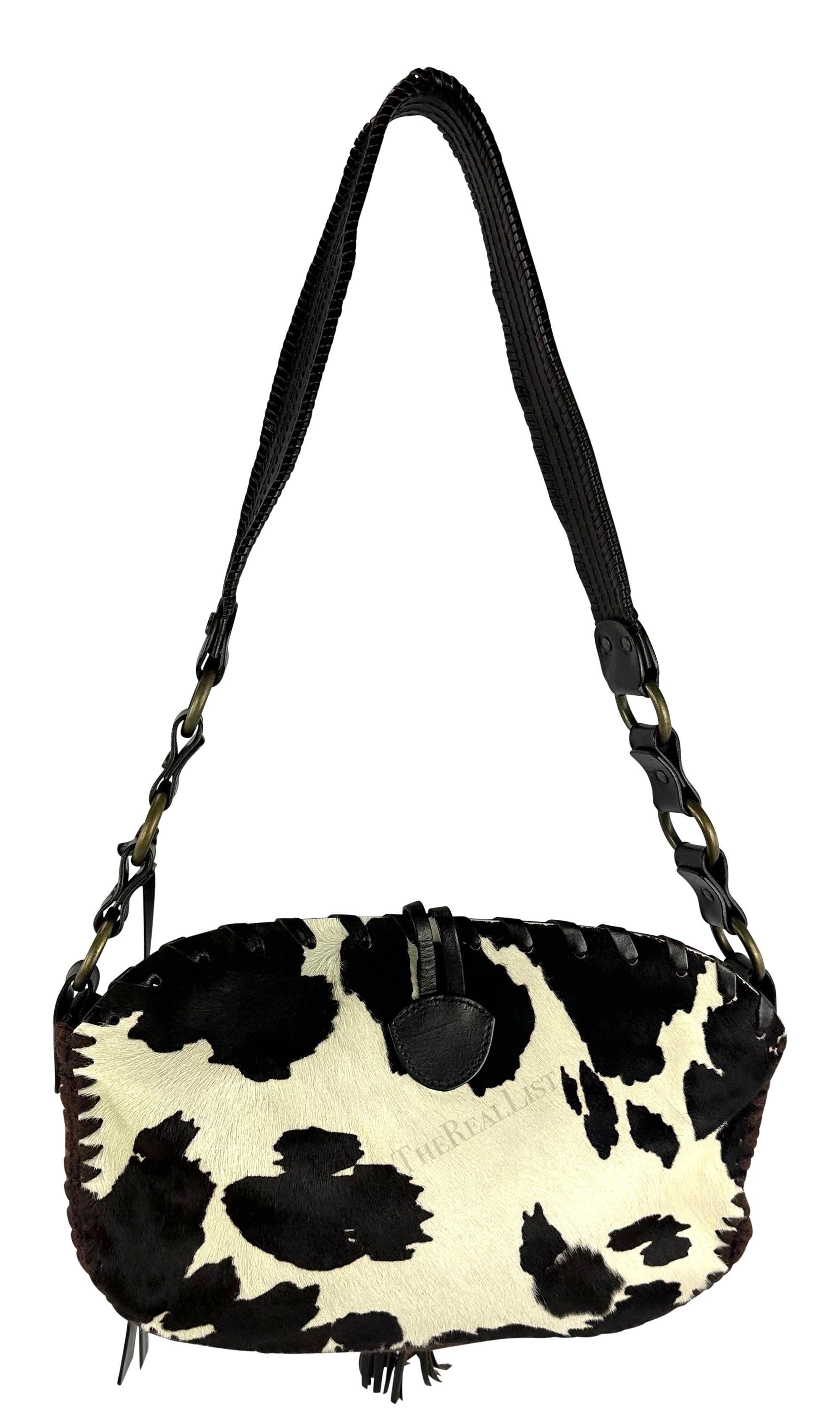 Donna A/I 2002 Dolce & Gabbana Borsa a tracolla in pelo di pony marrone con cuciture occidentali in vendita