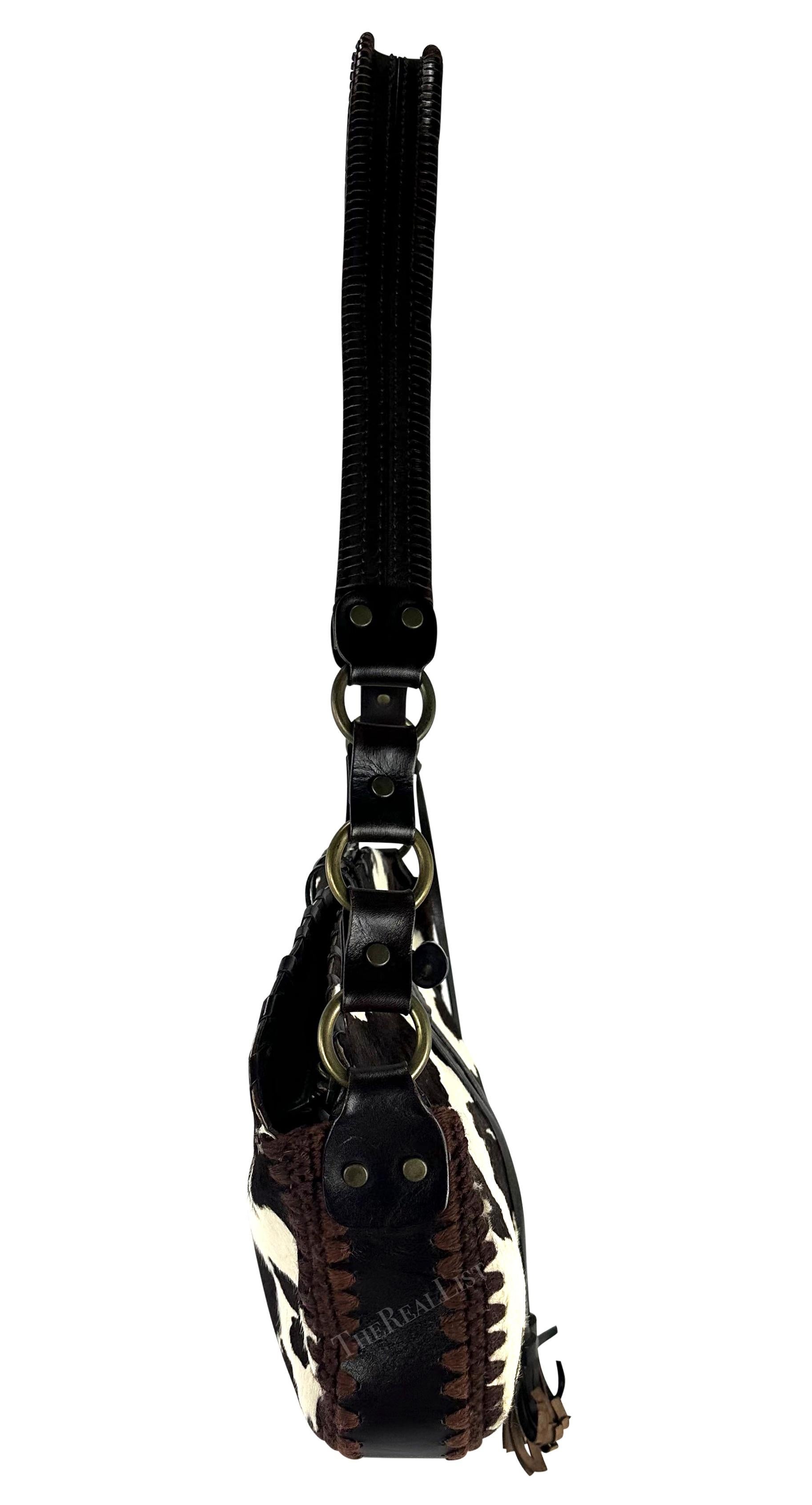 Women's F/W 2002 Dolce & Gabbana Brown Cow Pony Hair Western Whipstitch Shoulder Bag For Sale