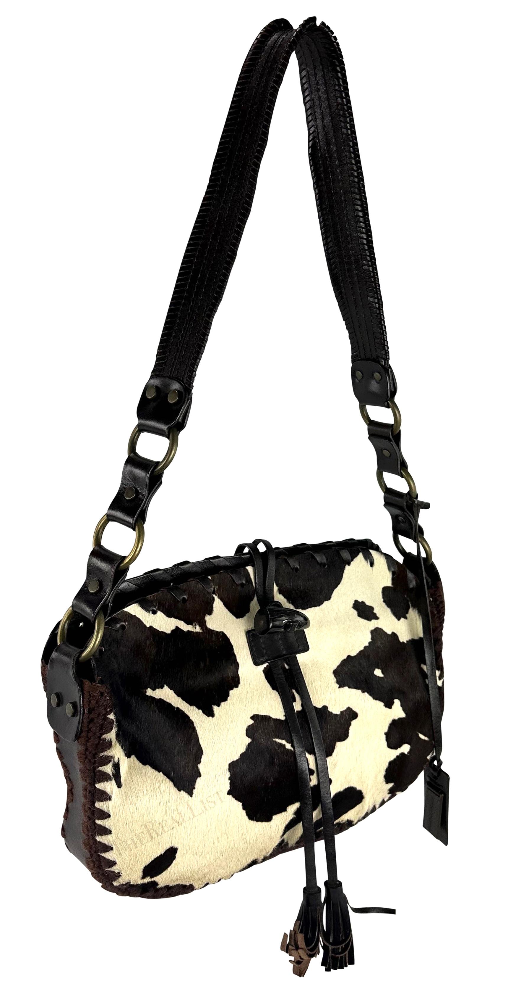 F/W 2002 Dolce & Gabbana Brown Cow Pony Hair Western Whipstitch Shoulder Bag For Sale 3