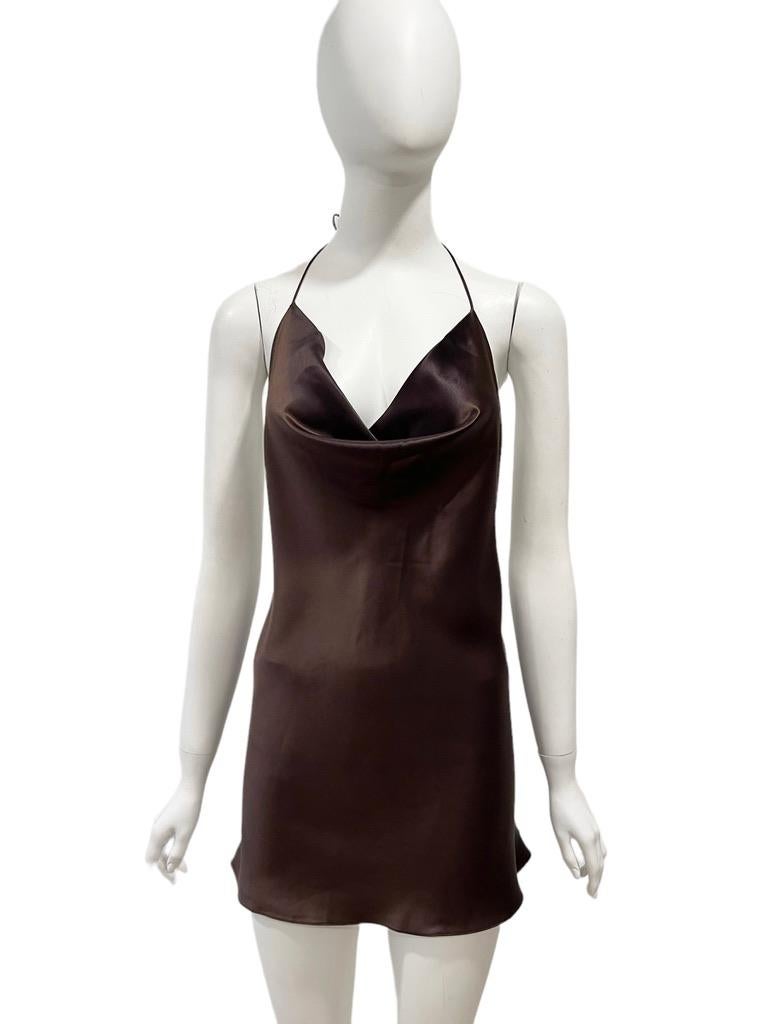 Beige F/W 2002 Dolce & Gabbana Brown Satin Micro Mini Dress NWT