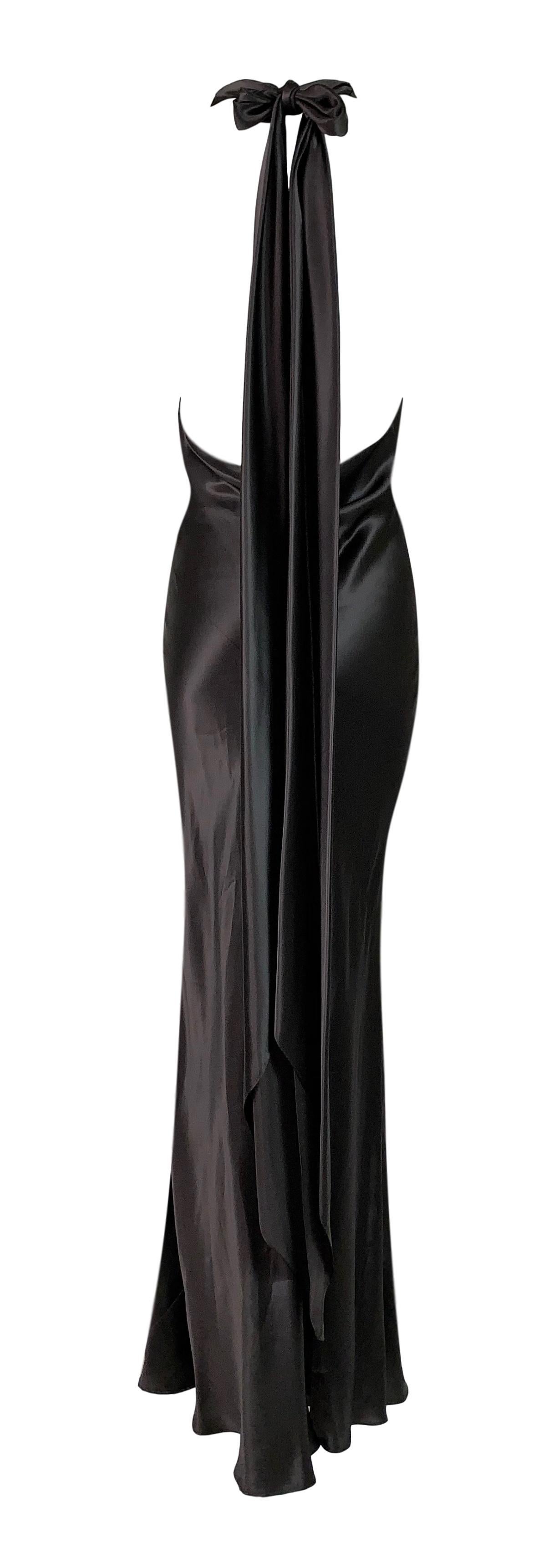 F/W 2002 Dolce & Gabbana Brown Satin Plunging 20's Style Gown Dress In Good Condition In Yukon, OK