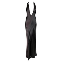 F/W 2002 Dolce & Gabbana Brown Satin Plunging 20's Style Gown Dress