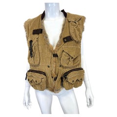 Gilet cargo da caccia Dolce & Gabbana A/I 2002 con fodera in pelliccia di lapin